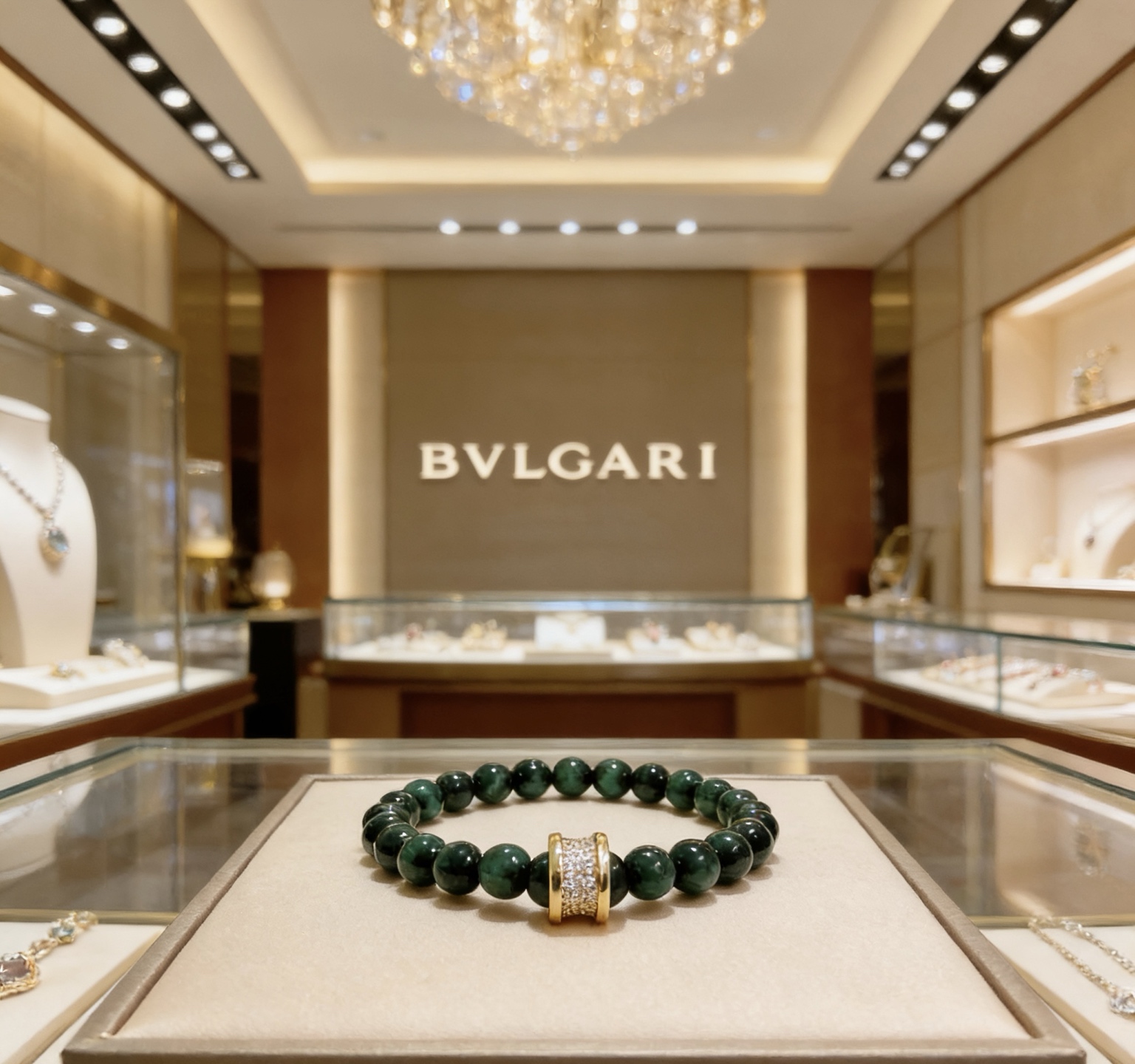 Bvlgari B zero1 bracelet Yellow gold with pave diamonds green tiger s eye beads 18