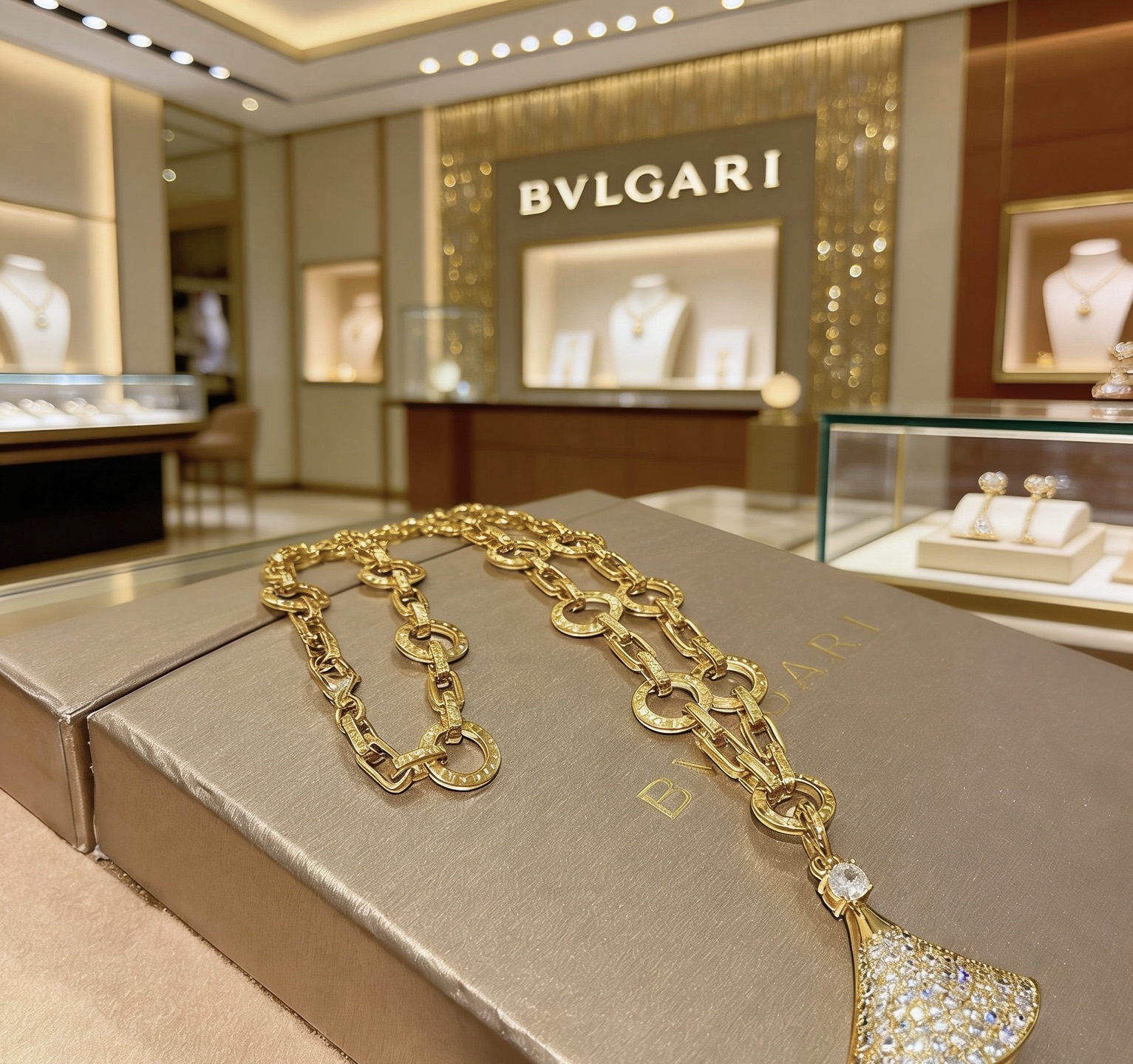 Bvlgari Divas Dream necklace 18K yellow gold with pave clear diamonds 50cm