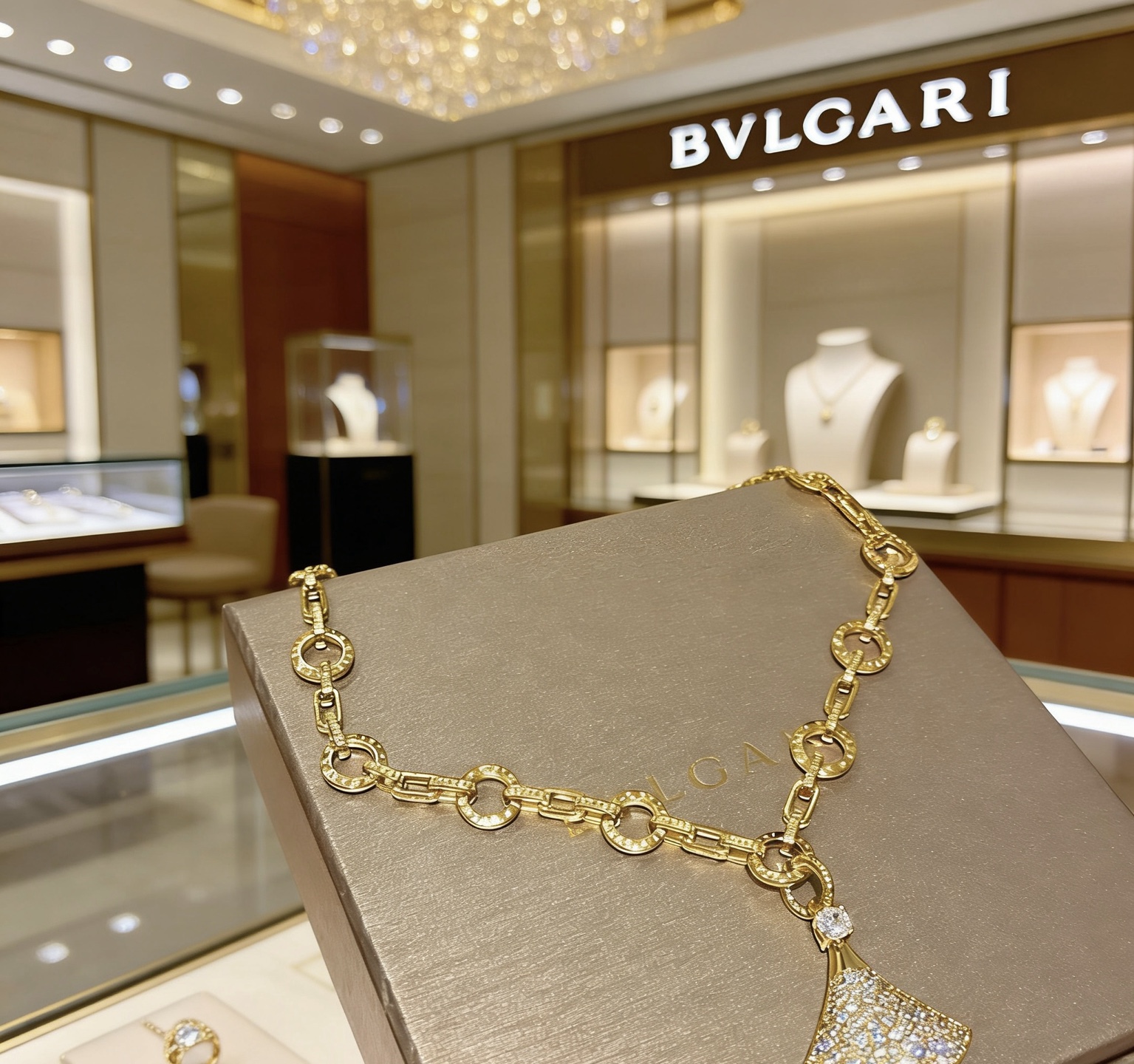 Bvlgari Divas Dream necklace 18K yellow gold with pave clear diamonds 50cm