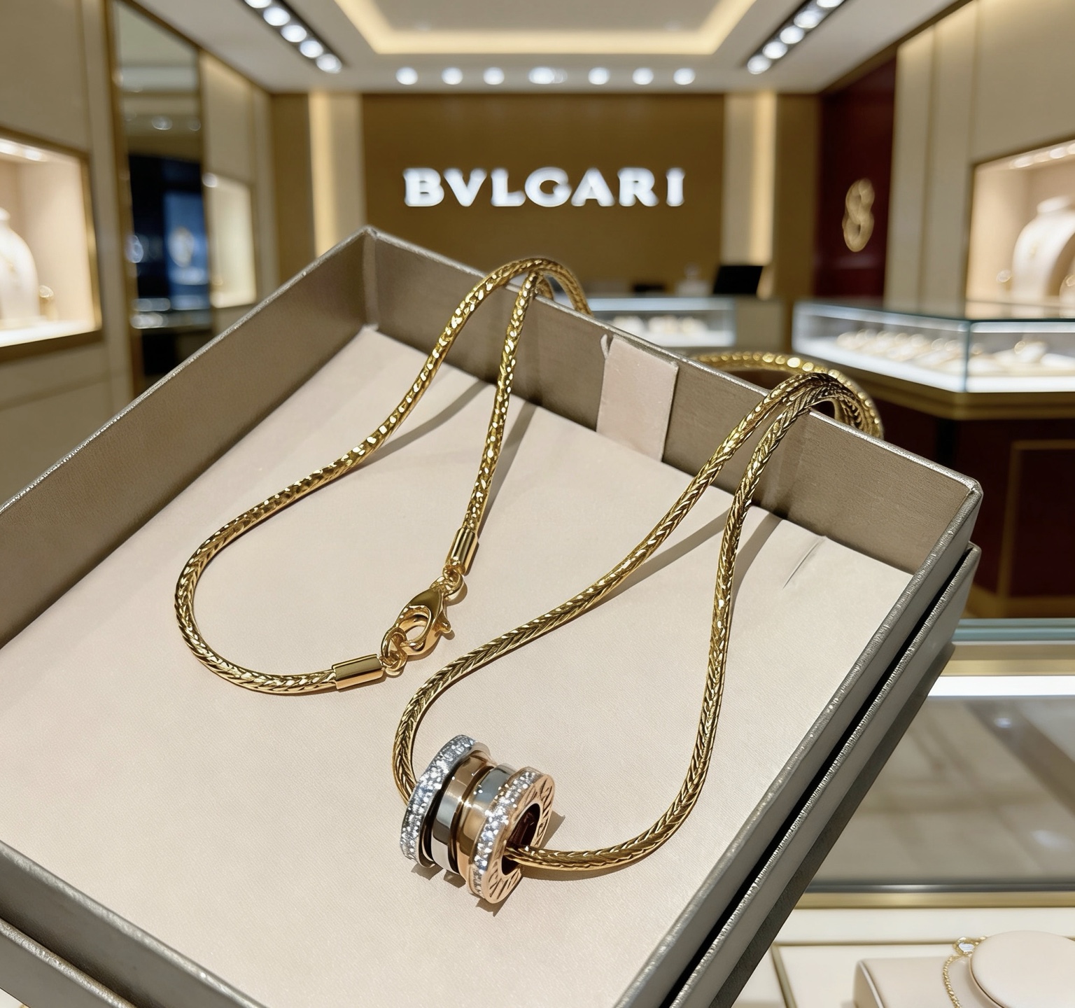 Bvlgari B zero1 necklace Yellow gold rose gold white gold with diamond accents 60cm