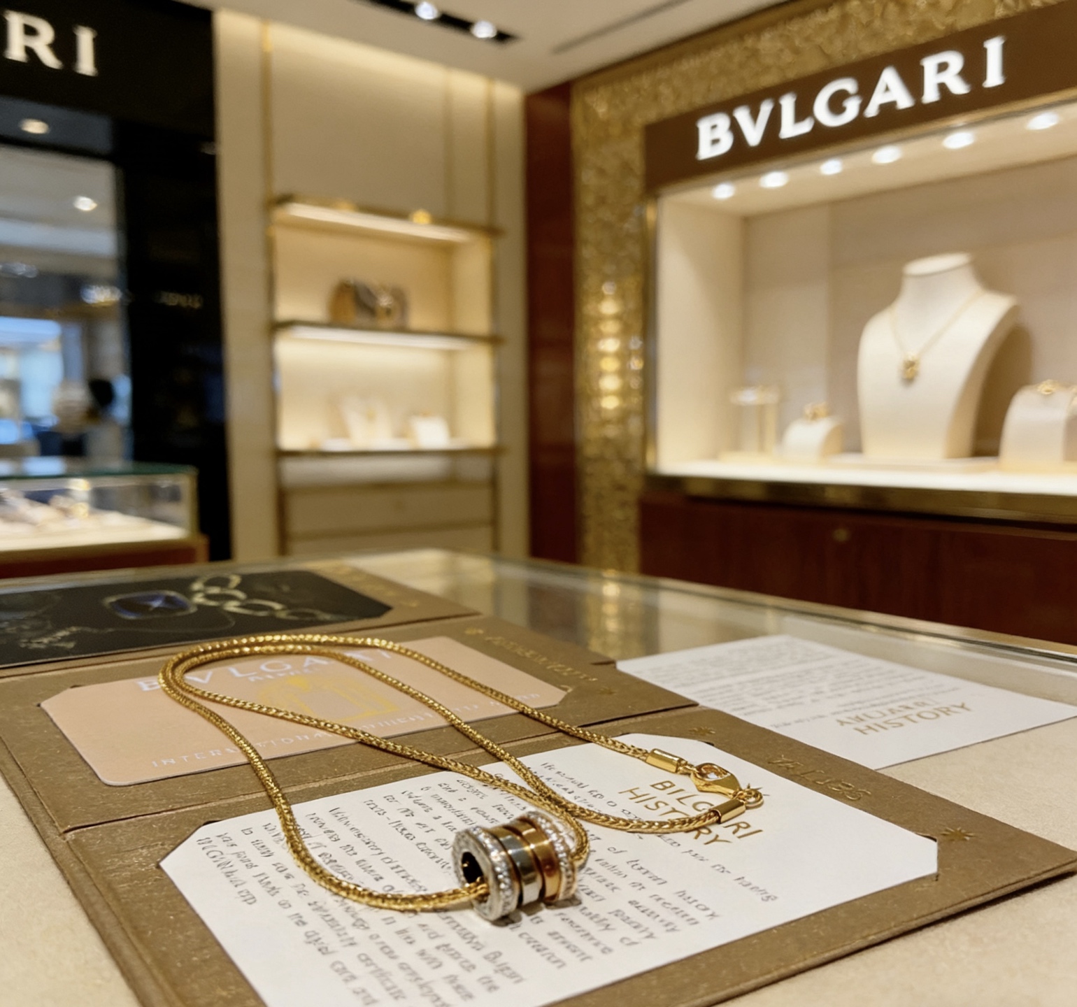 Bvlgari B zero1 necklace Yellow gold rose gold white gold with diamond accents 60cm