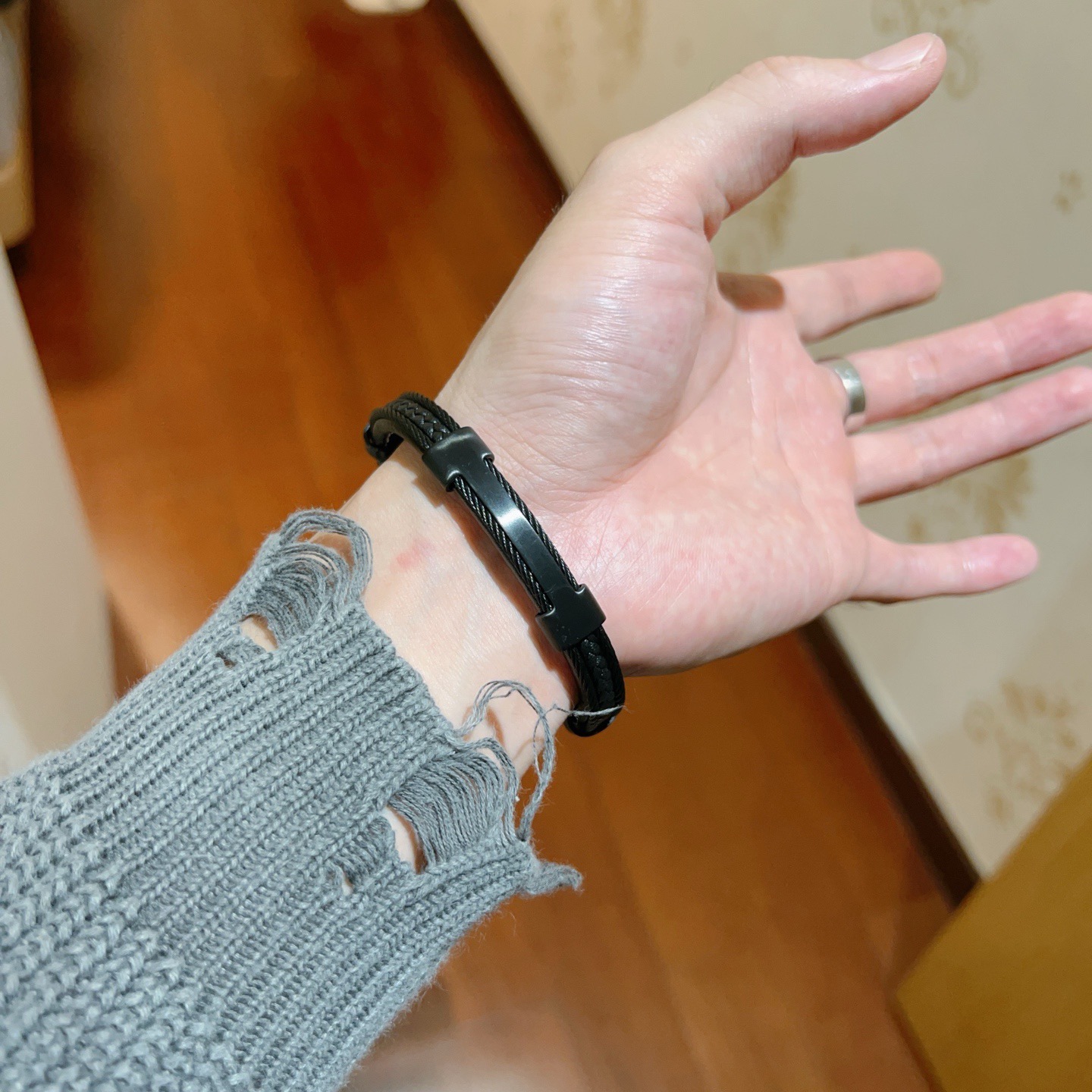 Bracciale Hermes New Anger Forest in pelle nera con hardware in canna di fucile 19 cm