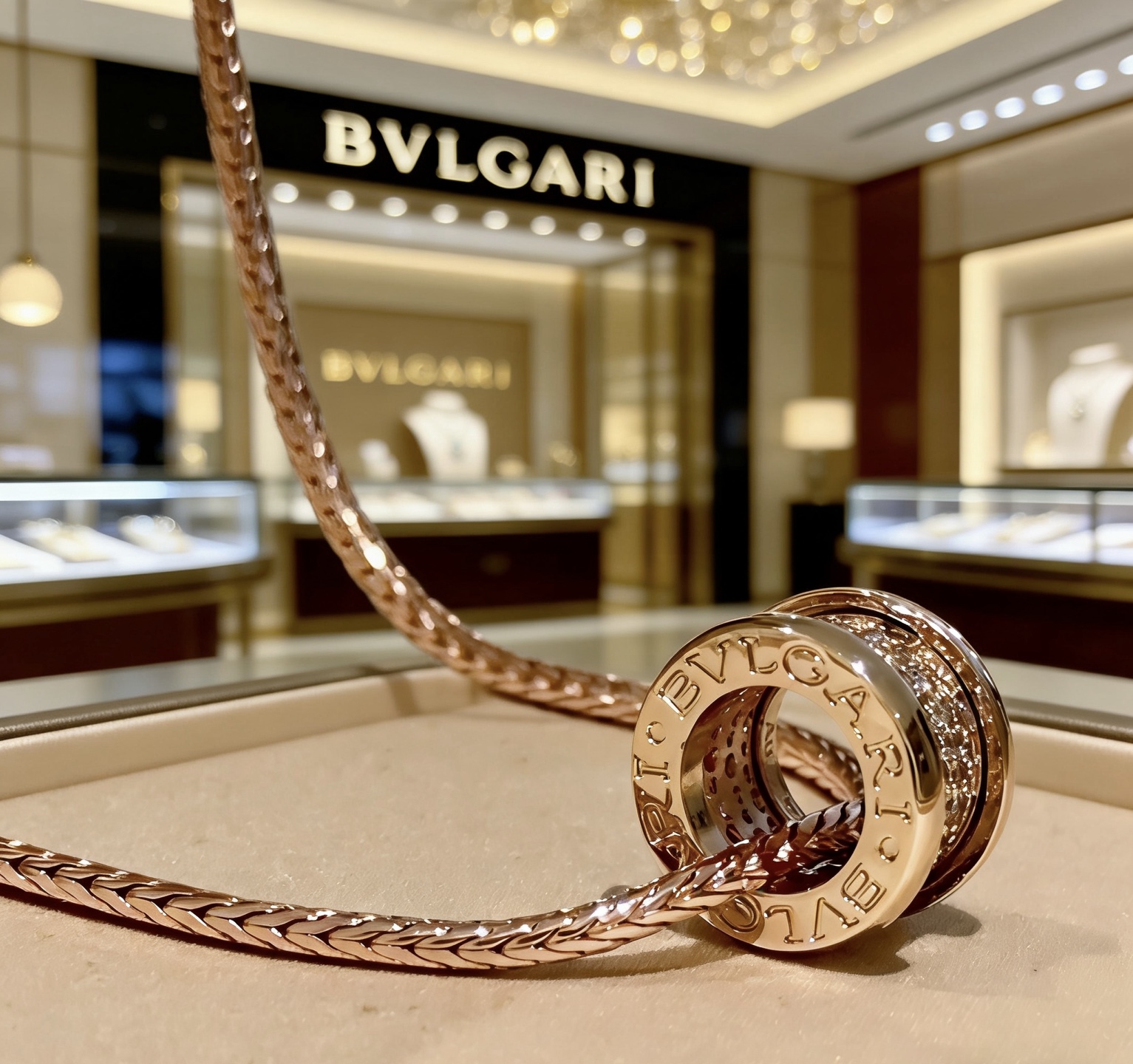 Bvlgari B zero1 necklace Rose gold with pave set clear diamonds 46cm
