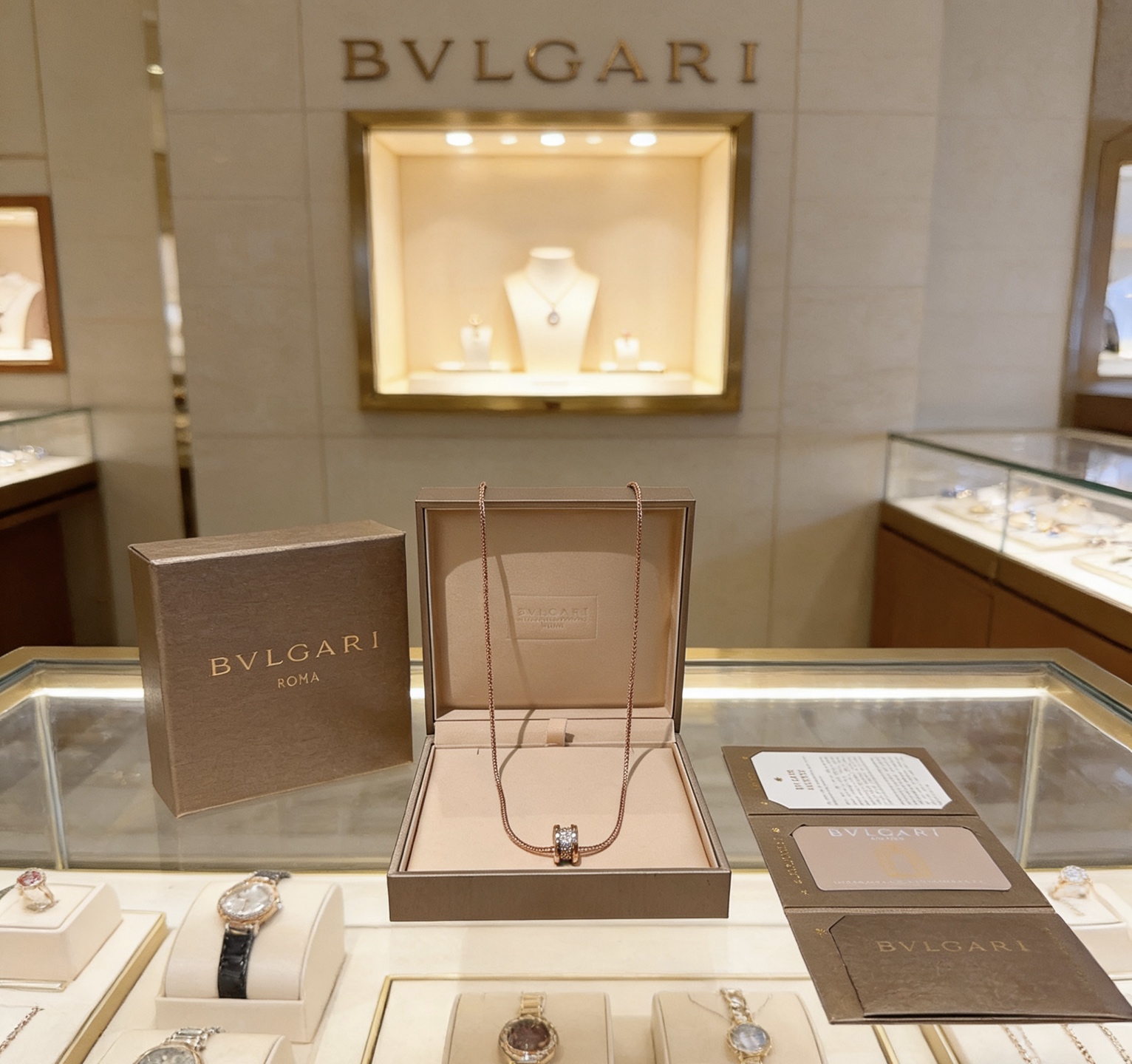 Bvlgari B zero1 necklace Rose gold with pave set clear diamonds 46cm