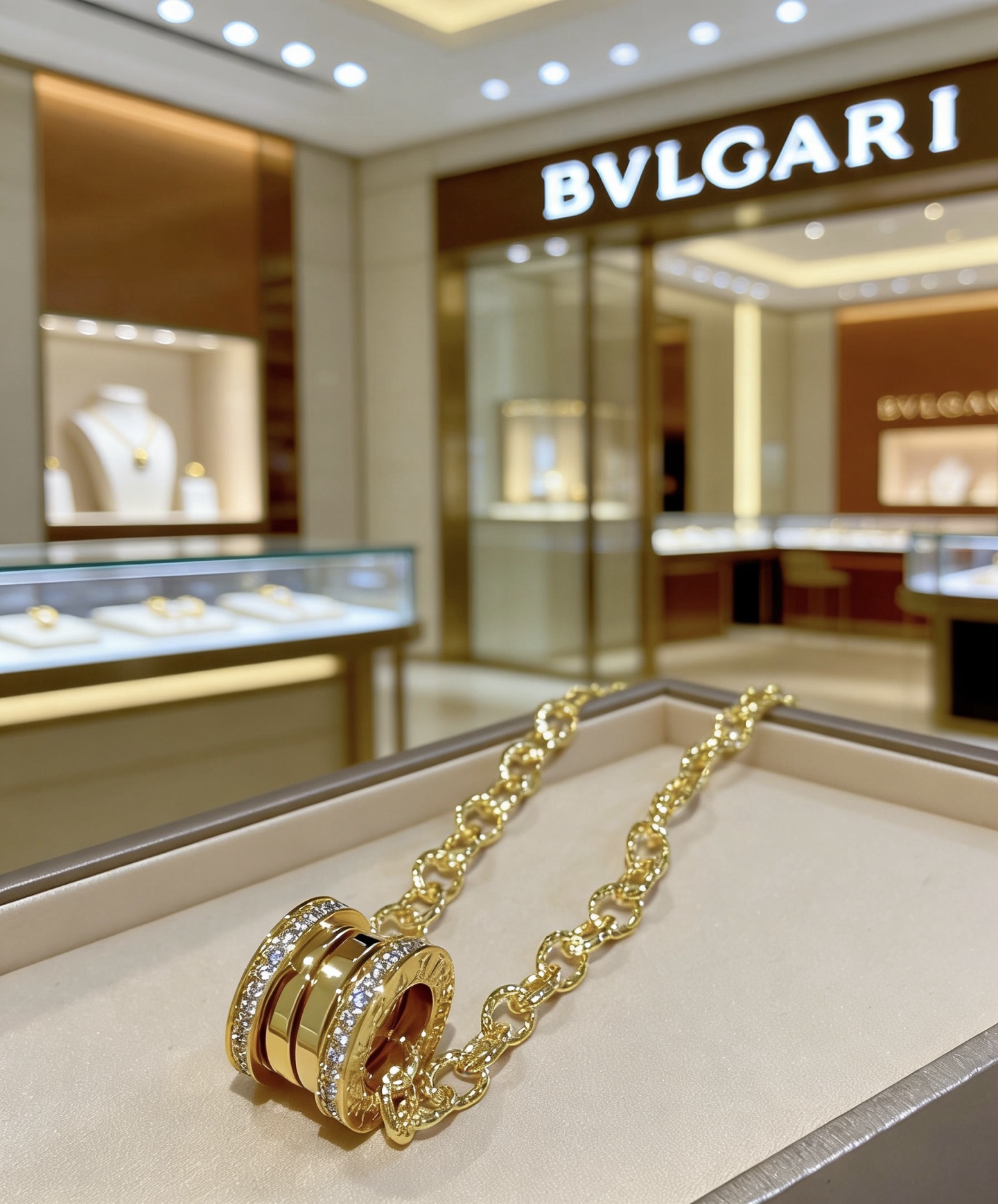 Bvlgari B zero1 necklace 18k yellow gold with diamond accents 46cm