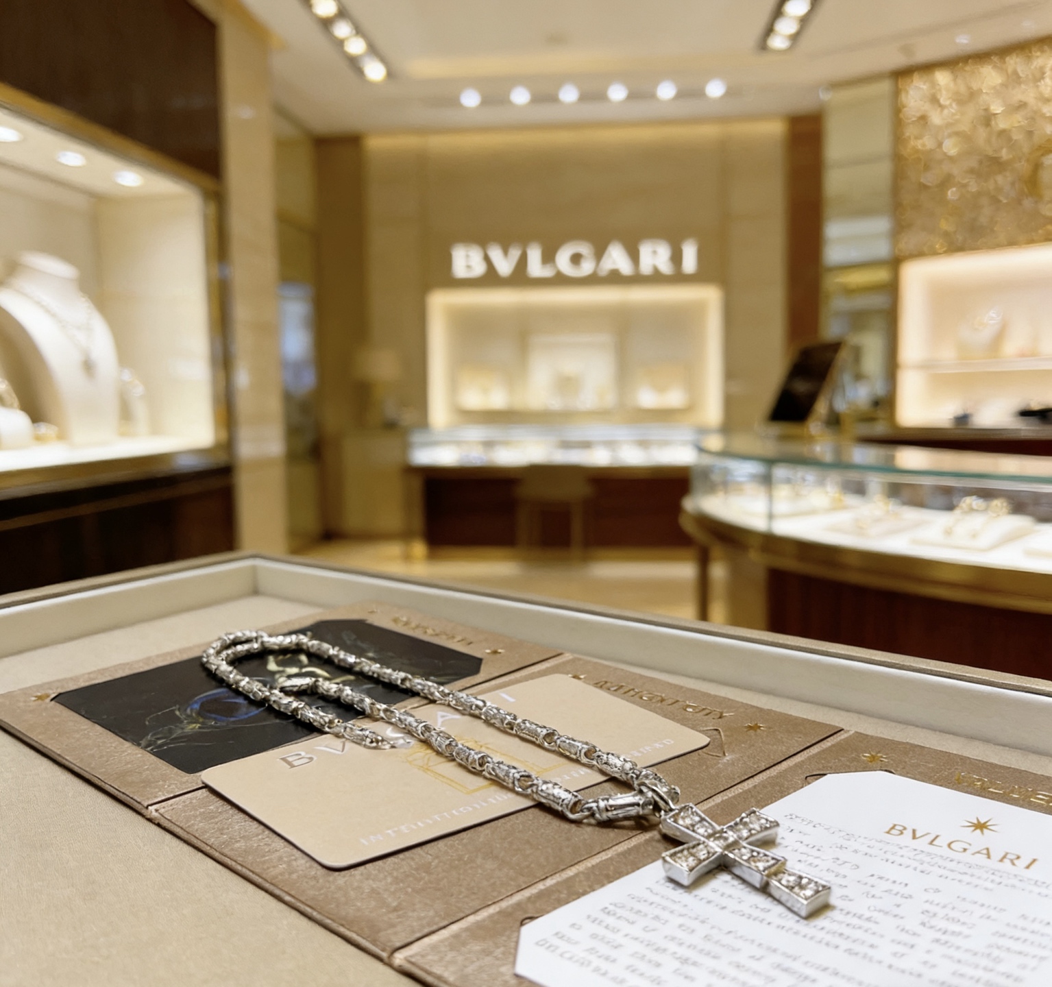 Bvlgari Serpenti Cross Pendant Necklace necklace 18K white gold with clear diamond pave 60cm