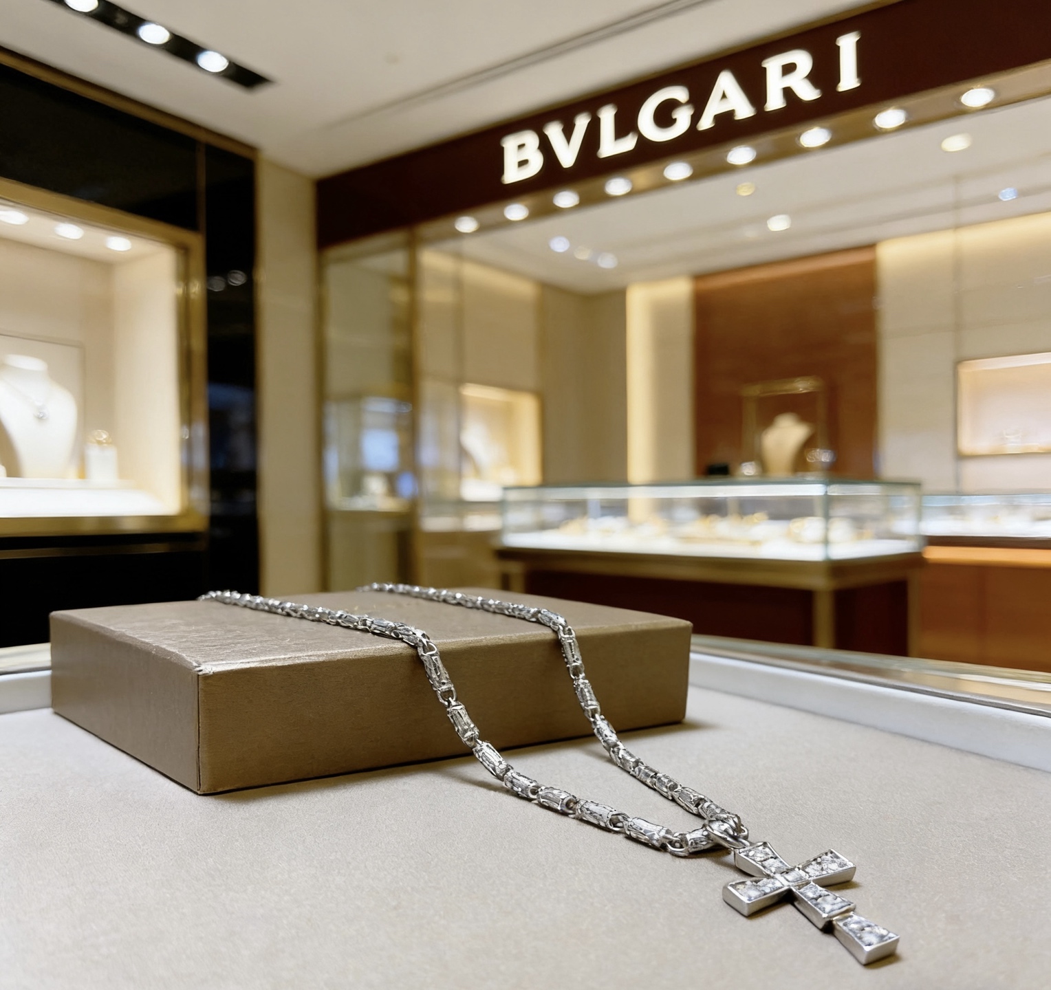 Bvlgari Serpenti Cross Pendant Necklace necklace 18K white gold with clear diamond pave 60cm