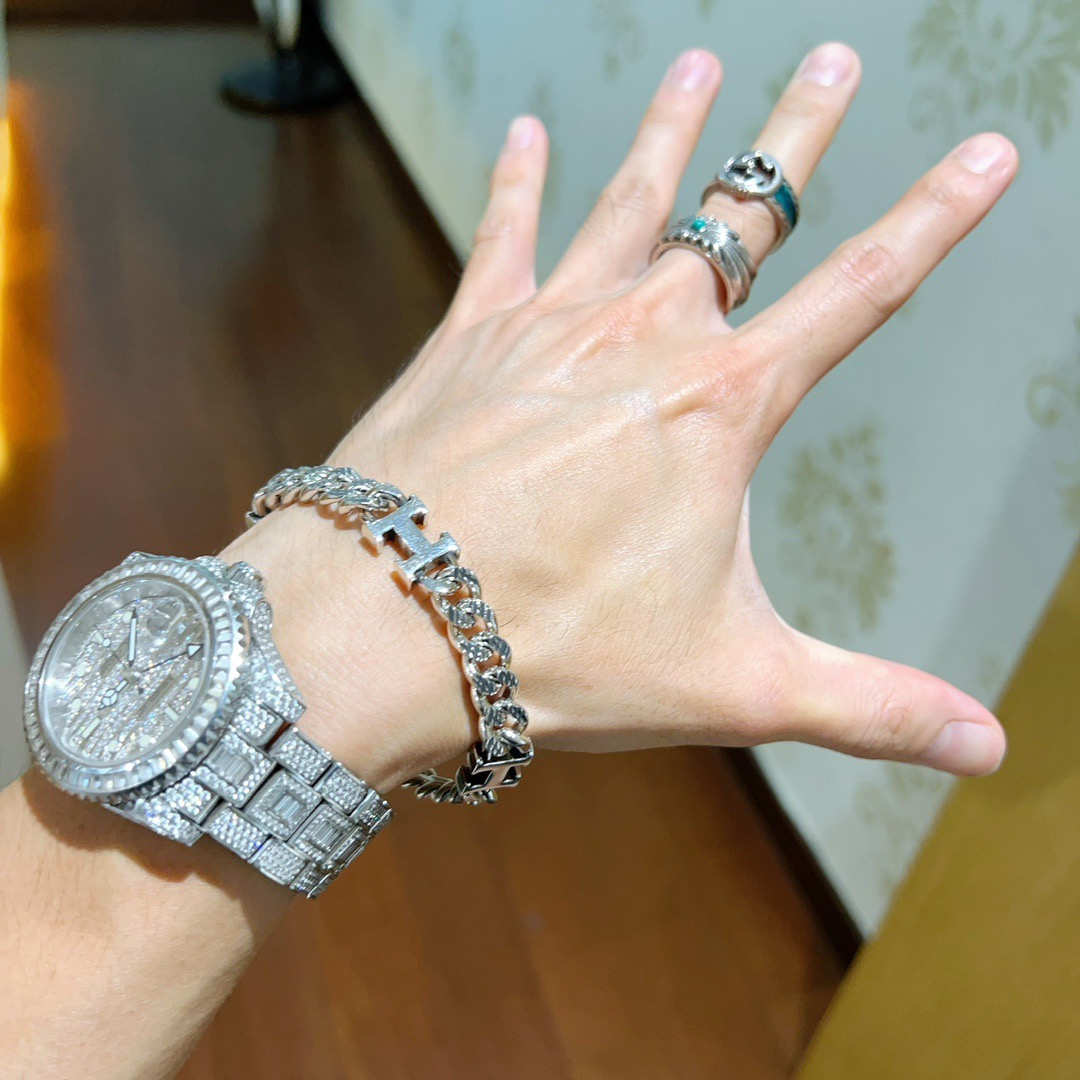 Bracciale Hermes H d Ancre Curb Chain in metallo argentato 19 cm