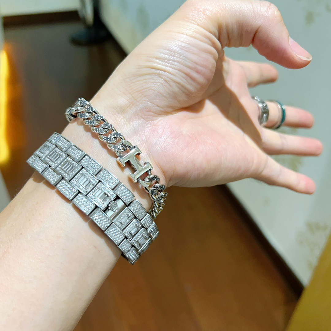 Bracciale Hermes H d Ancre Curb Chain in metallo argentato 19 cm