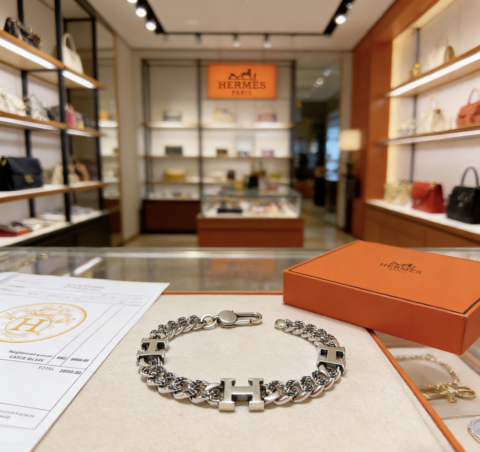 Bracciale Hermes H d Ancre Curb Chain in metallo argentato 19 cm
