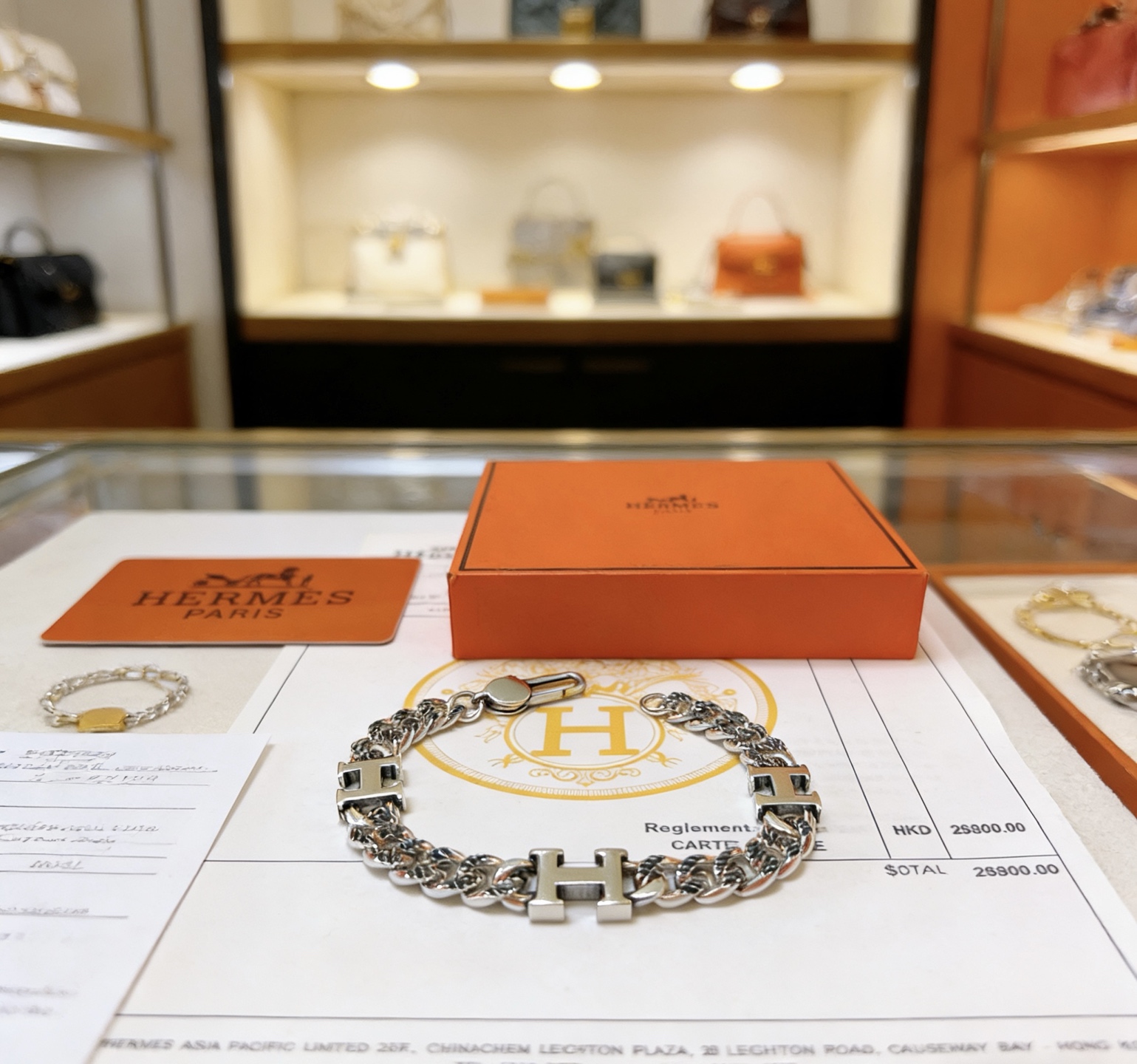 Bracciale Hermes H d Ancre Curb Chain in metallo argentato 19 cm