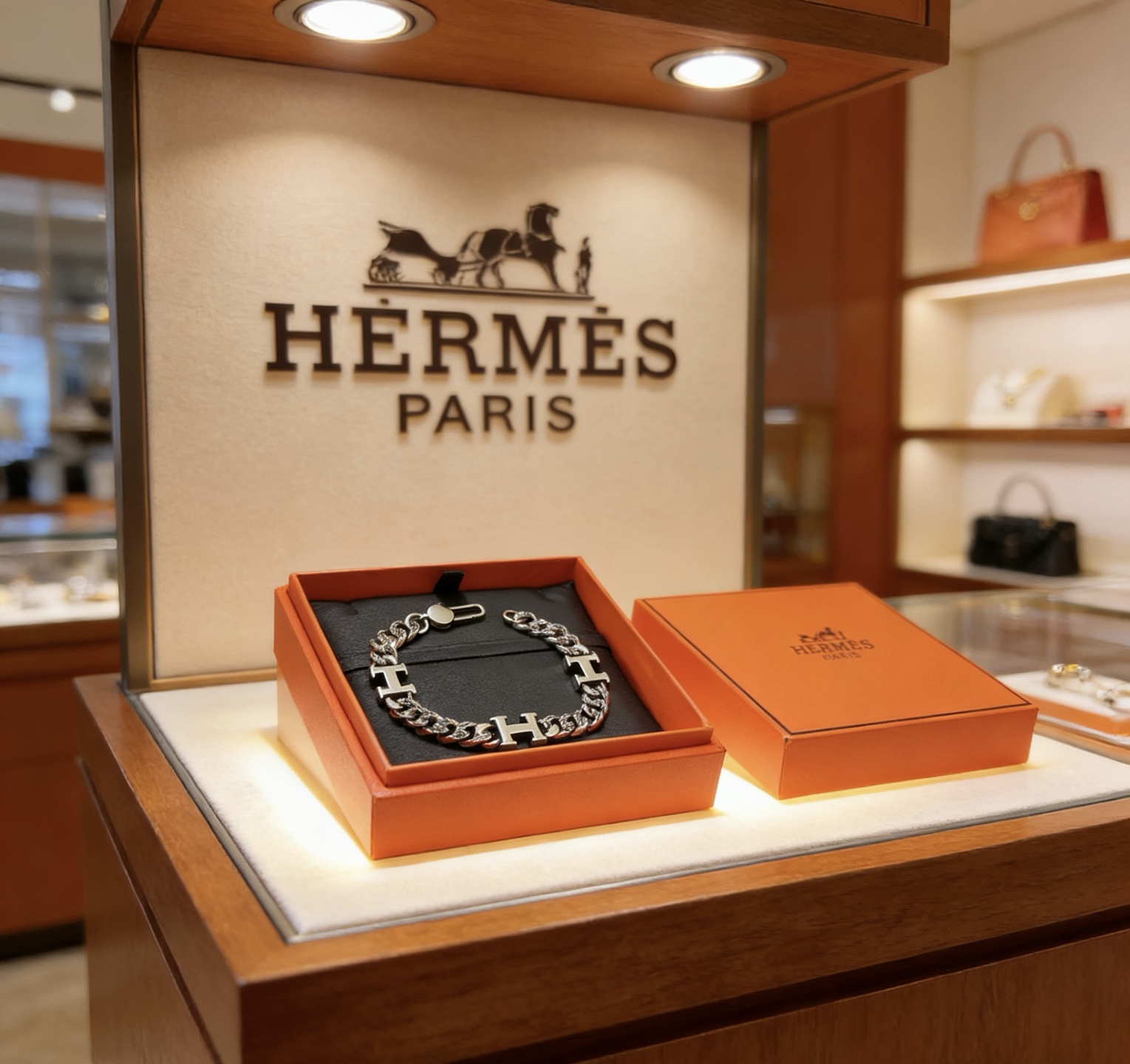 Bracciale Hermes H d Ancre Curb Chain in metallo argentato 19 cm