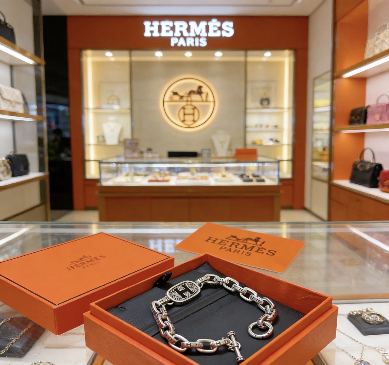 Bracciale Hermes H Logo Chain Bracciale Metallo color argento con dettaglio H smaltato nero 19 cm