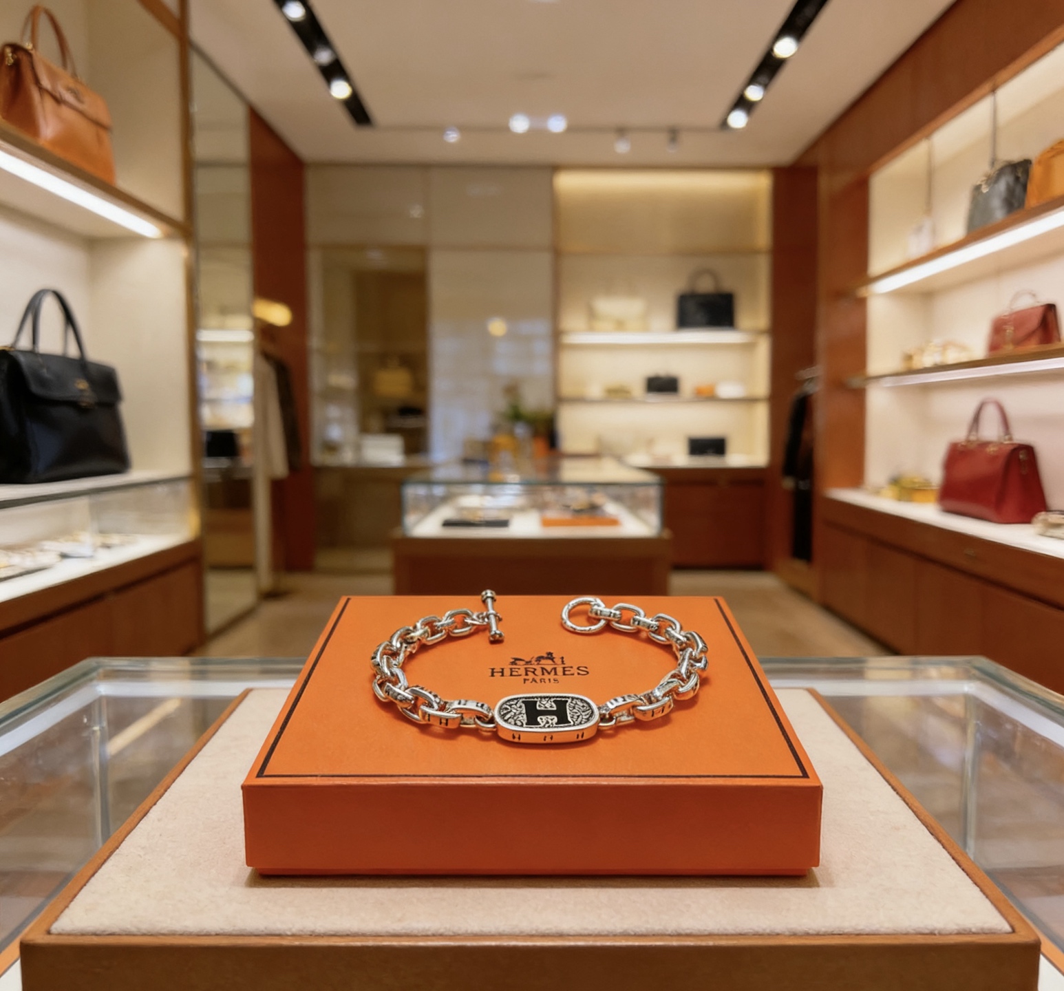 Bracciale Hermes H Logo Chain Bracciale Metallo color argento con dettaglio H smaltato nero 19 cm