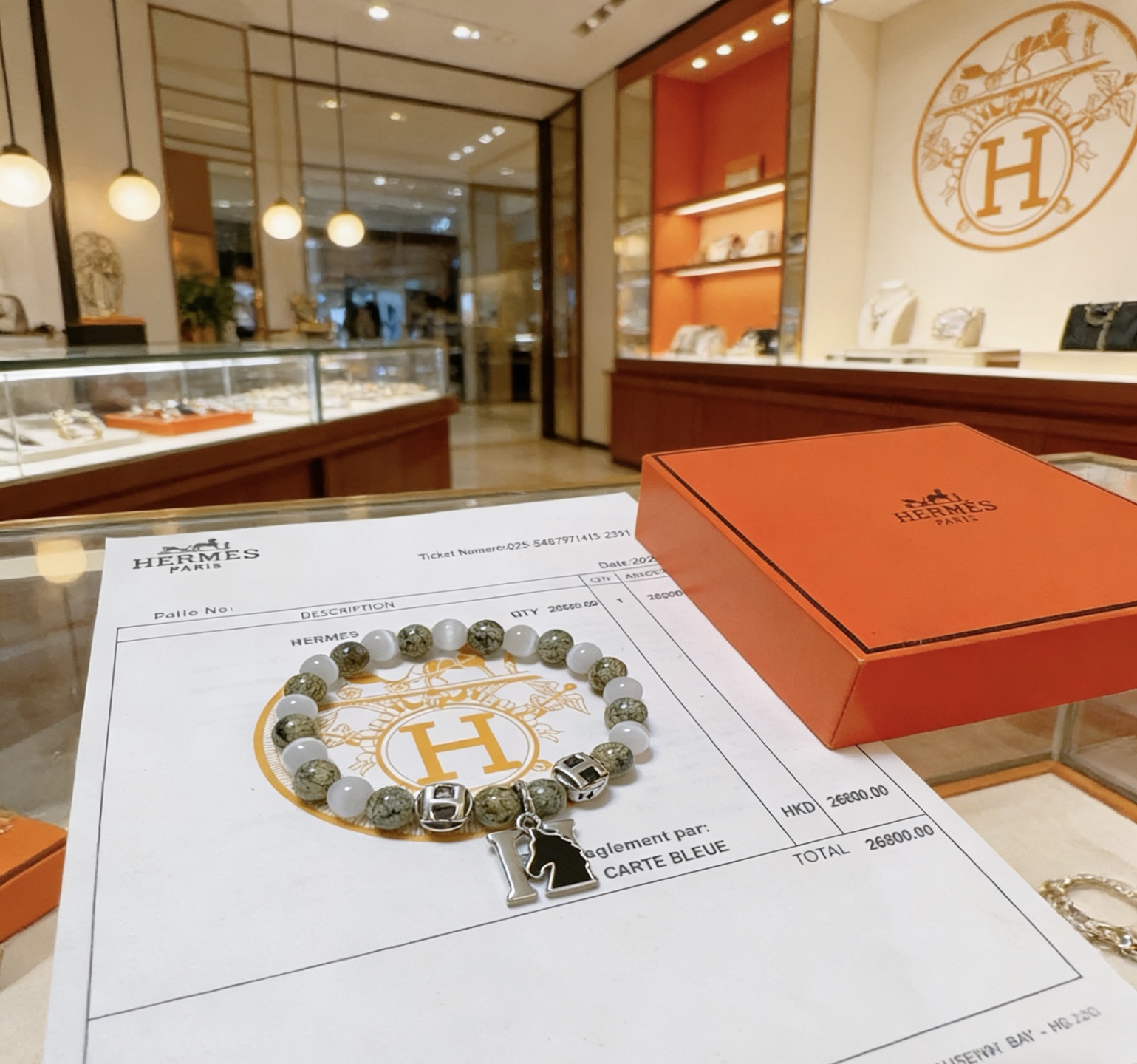Bracciale Hermes Anger Forest metallo tono argento serpentino verde calcedonio bianco smalto nero 18 cm
