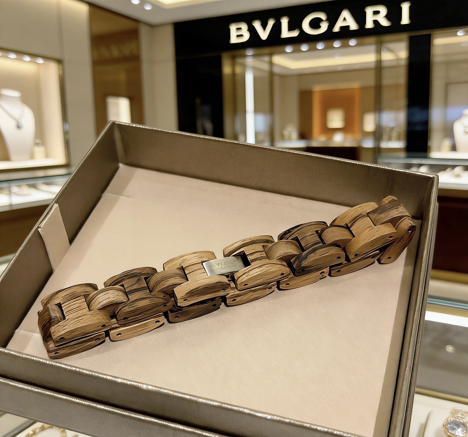Bvlgari BVLGARIBVLGARI bracelet natural wood tone with silver-tone metal clasp 19cm