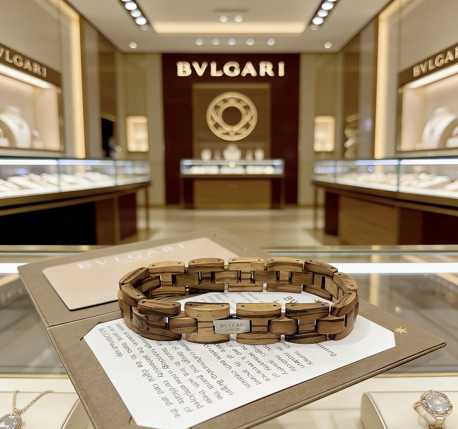 Bvlgari BVLGARIBVLGARI bracelet natural wood tone with silver-tone metal clasp 19cm