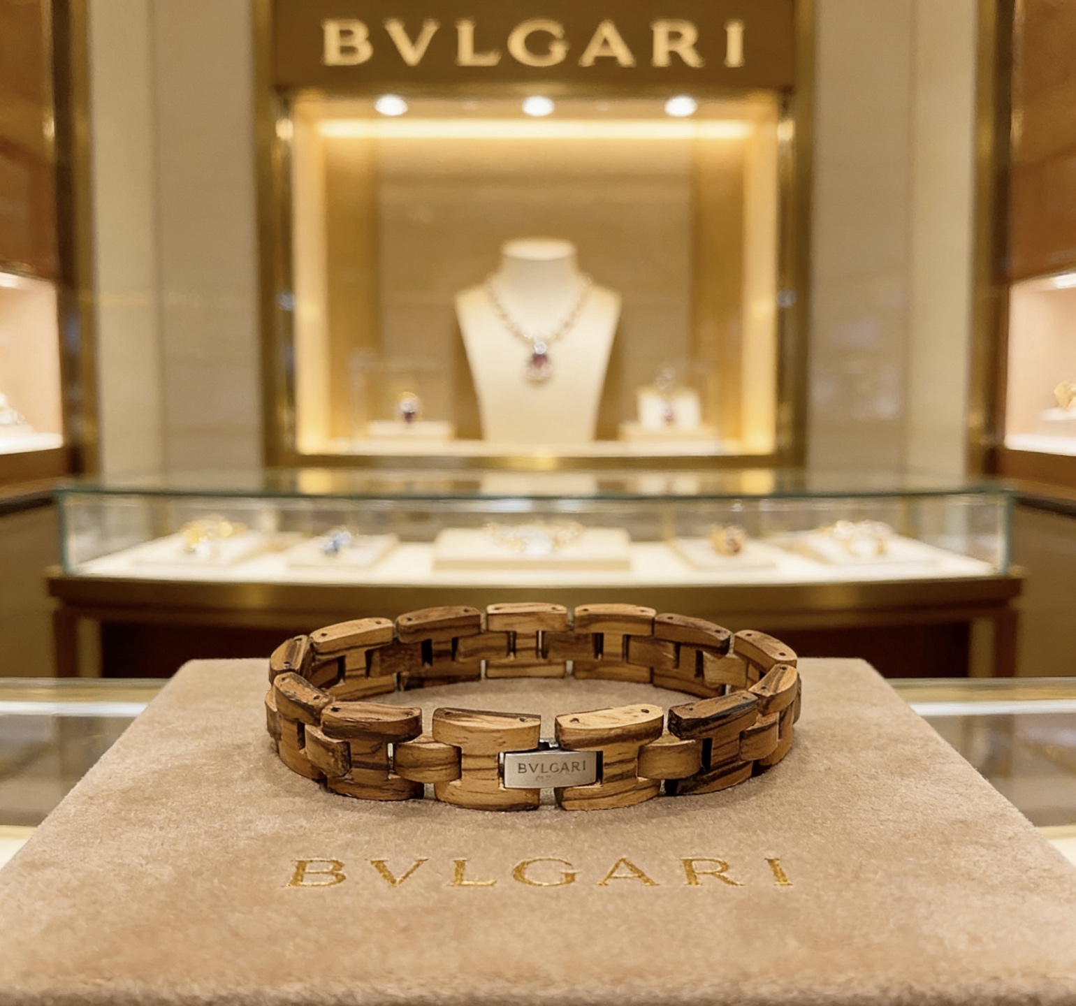 Bvlgari BVLGARIBVLGARI bracelet natural wood tone with silver-tone metal clasp 19cm