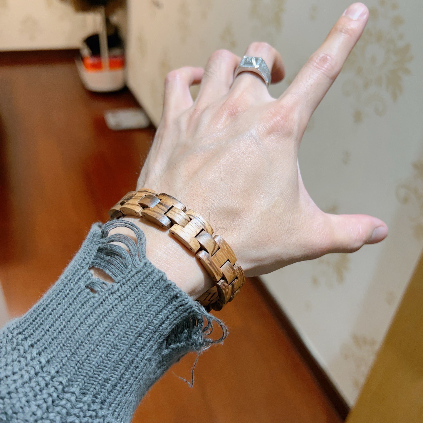 Bvlgari BVLGARIBVLGARI bracelet natural wood tone with silver-tone metal clasp 19cm