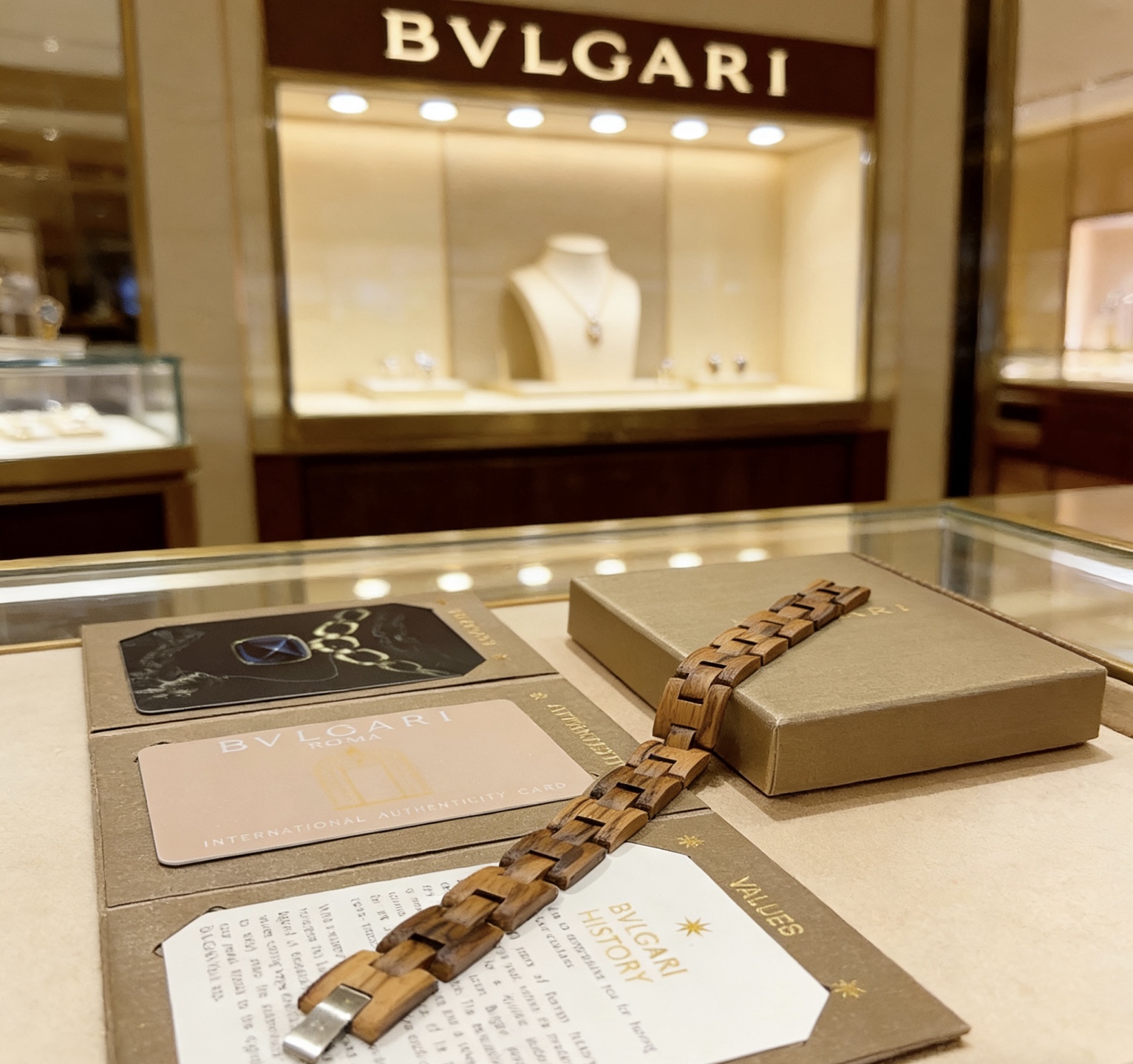 Bvlgari BVLGARIBVLGARI bracelet natural wood tone with silver-tone metal clasp 19cm