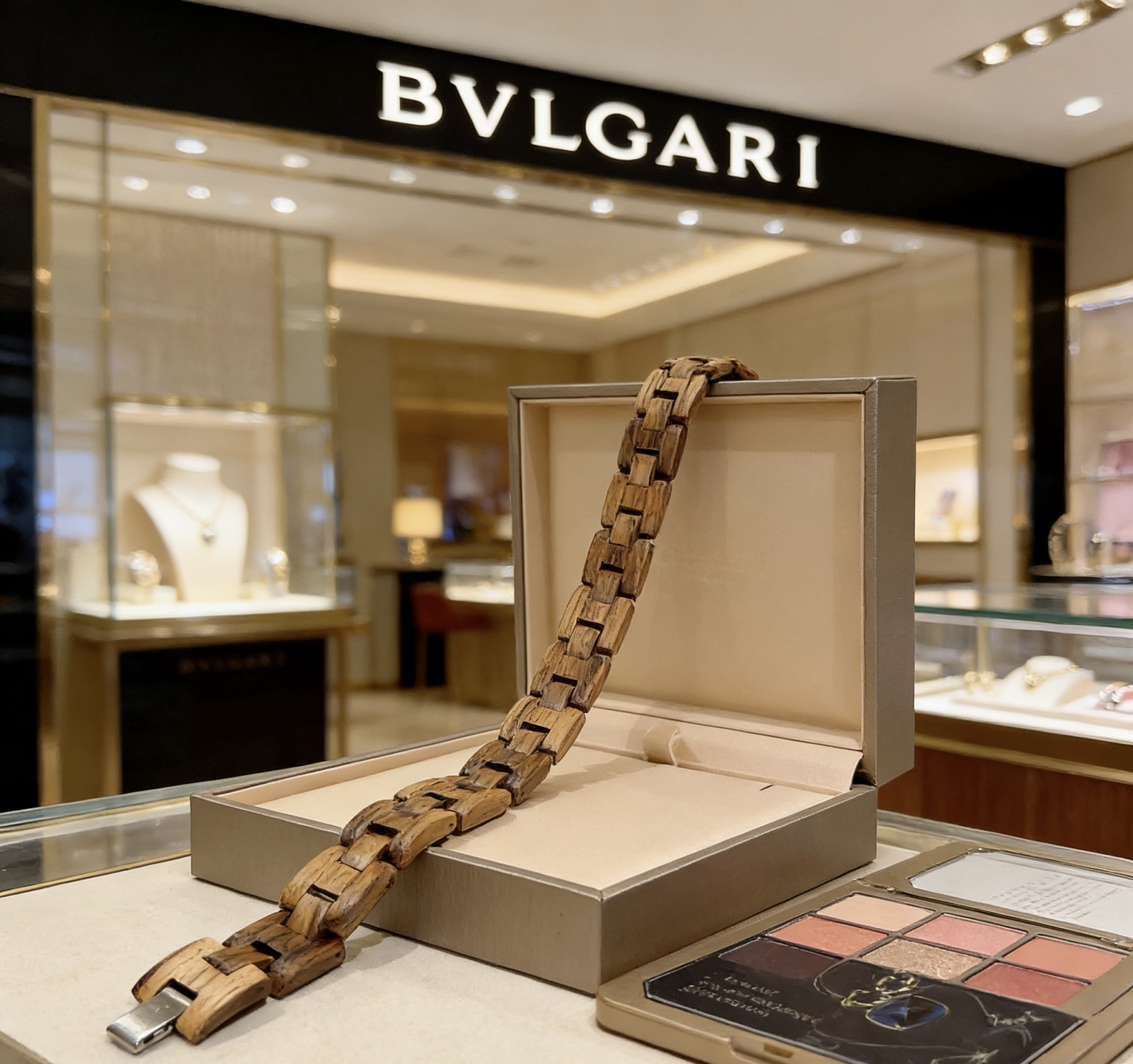 Bvlgari BVLGARIBVLGARI bracelet natural wood tone with silver-tone metal clasp 19cm