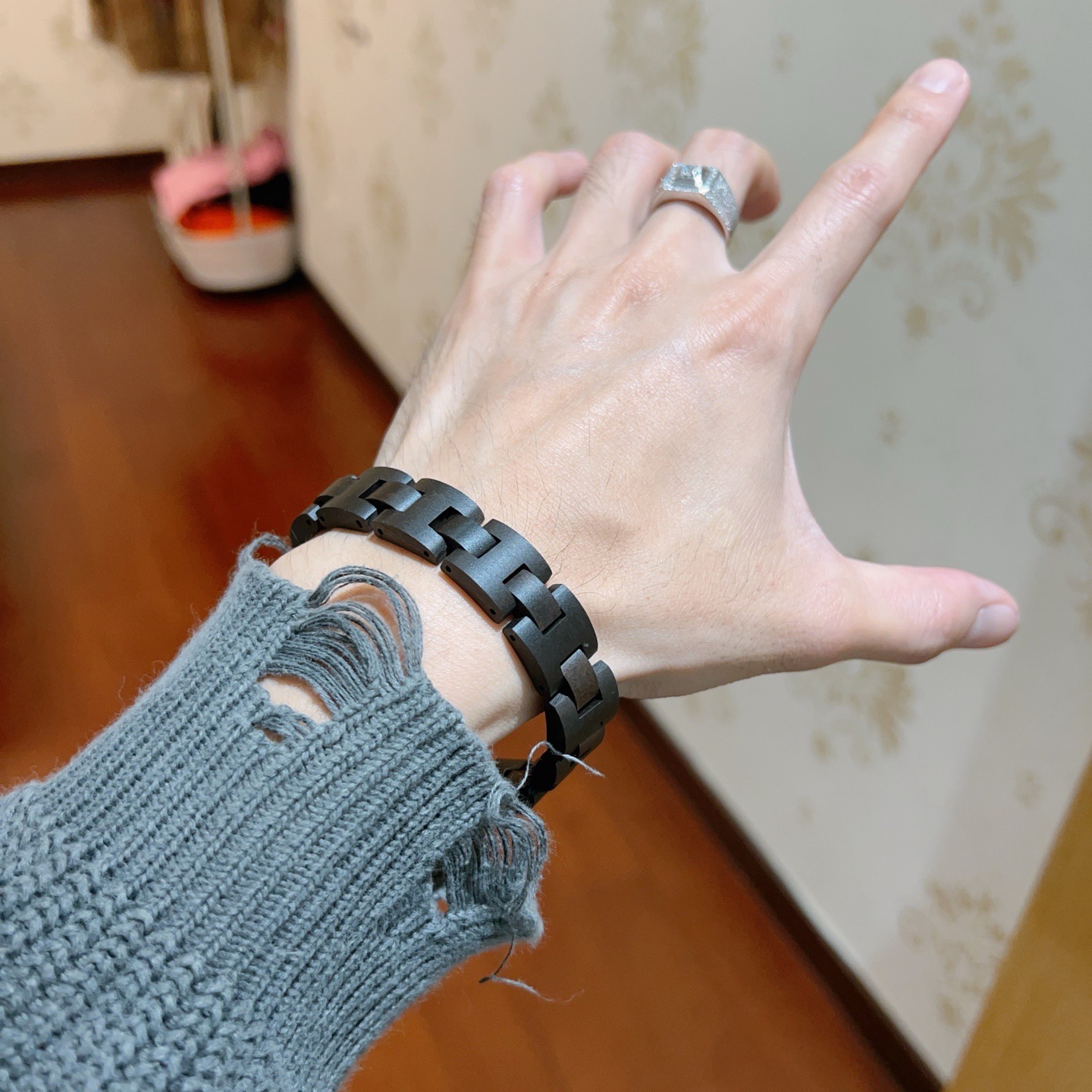 Bvlgari BVLGARIBVLGARI bracelet matte dark brown wood with silver-tone metal clasp 19cm