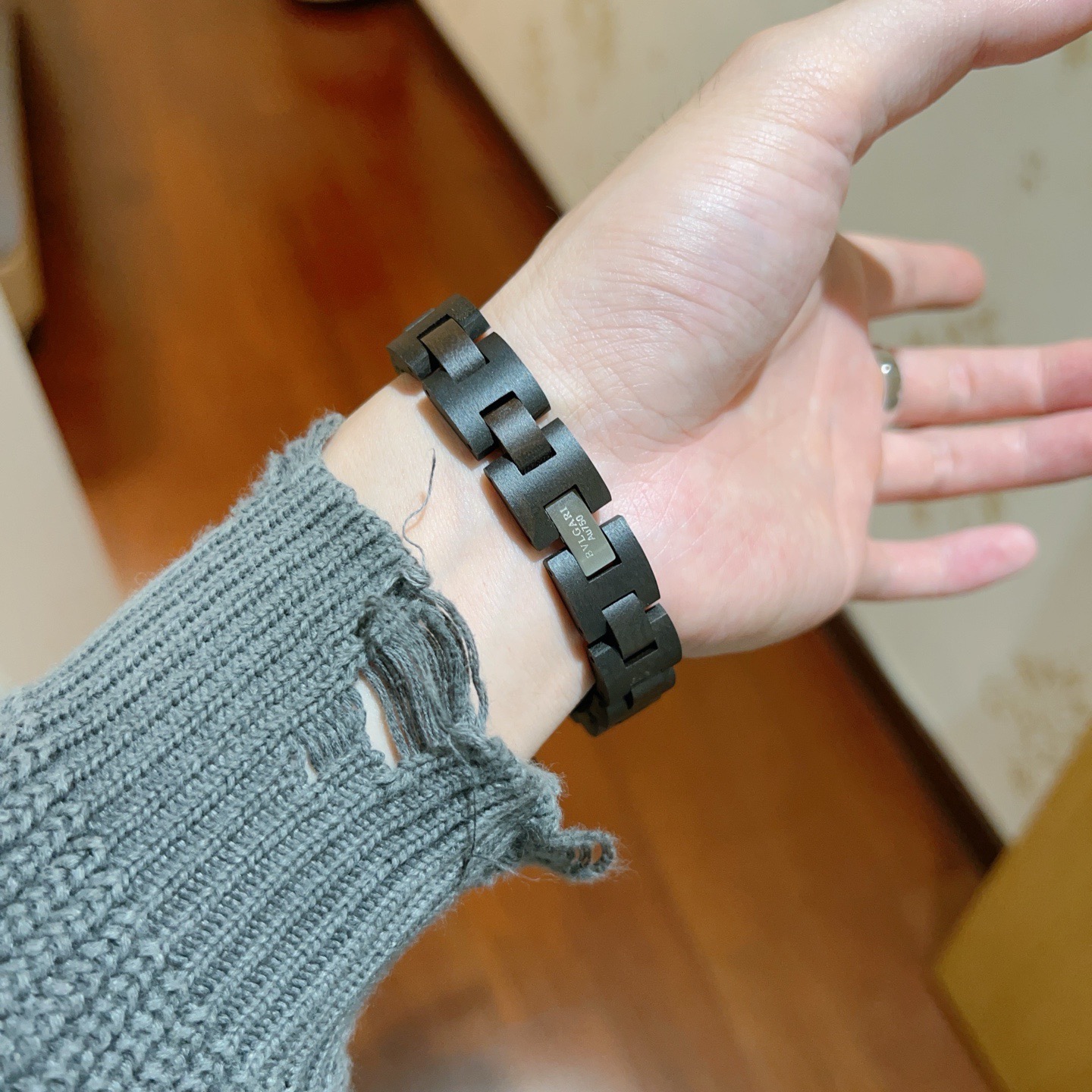 Bvlgari BVLGARIBVLGARI bracelet matte dark brown wood with silver-tone metal clasp 19cm