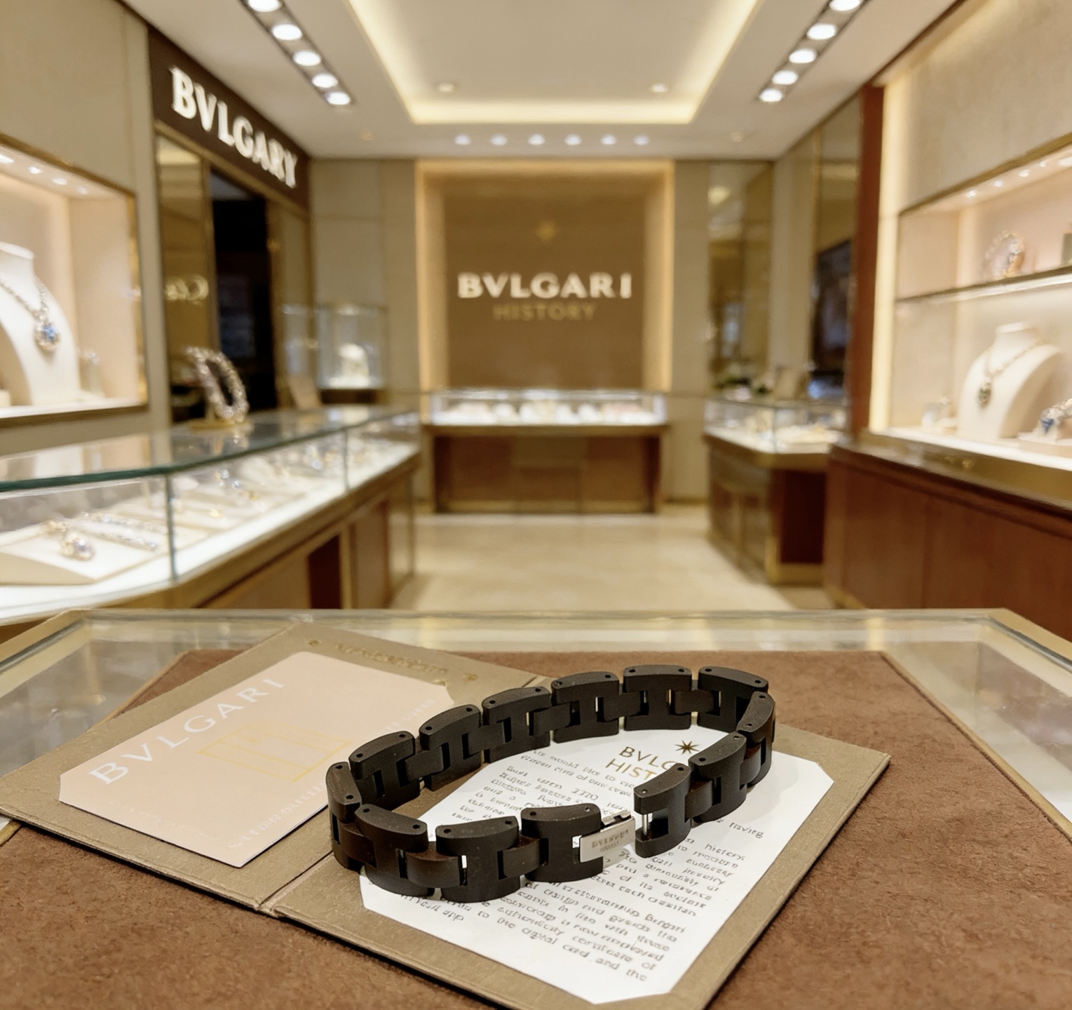 Bvlgari BVLGARIBVLGARI bracelet matte dark brown wood with silver-tone metal clasp 19cm