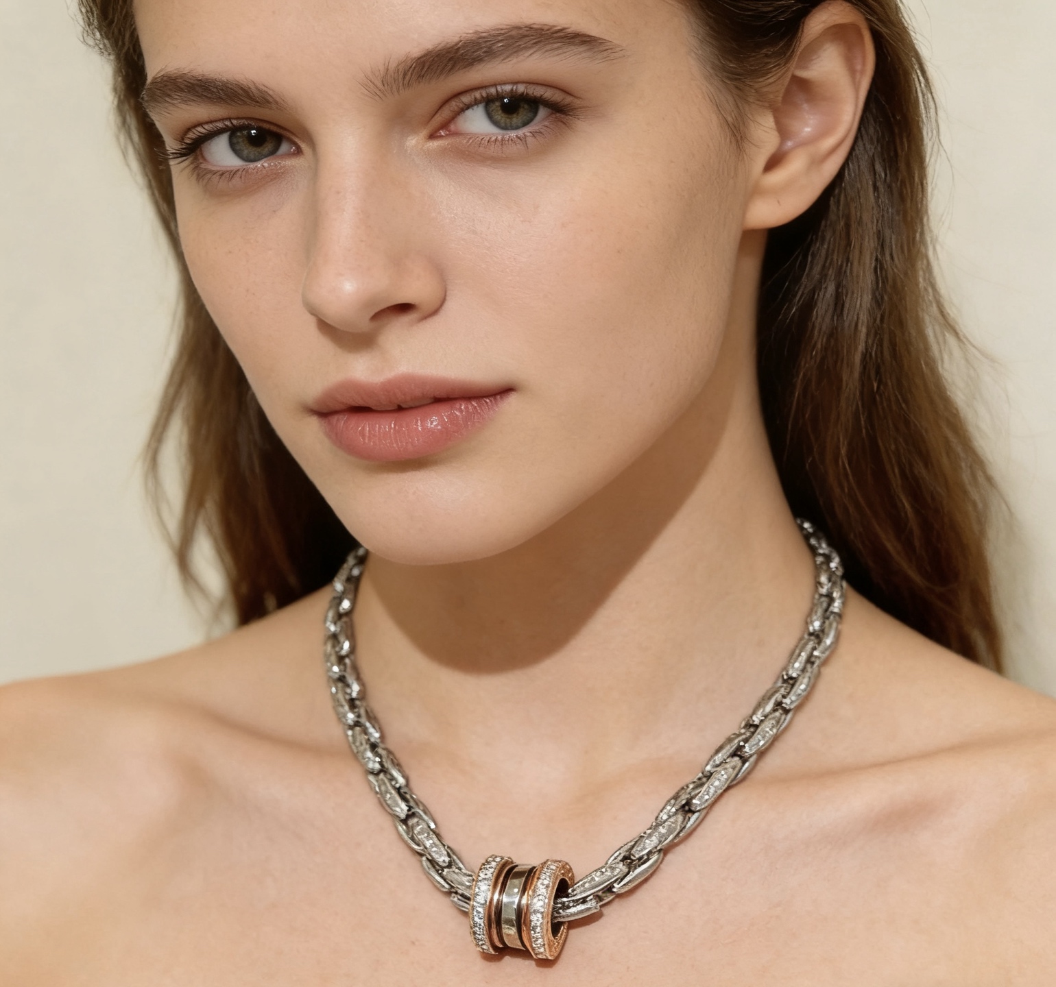 Bvlgari B zero1 necklace Sterling silver chain rose gold pendant accents clear diamond accents dark ceramic detail 60cm