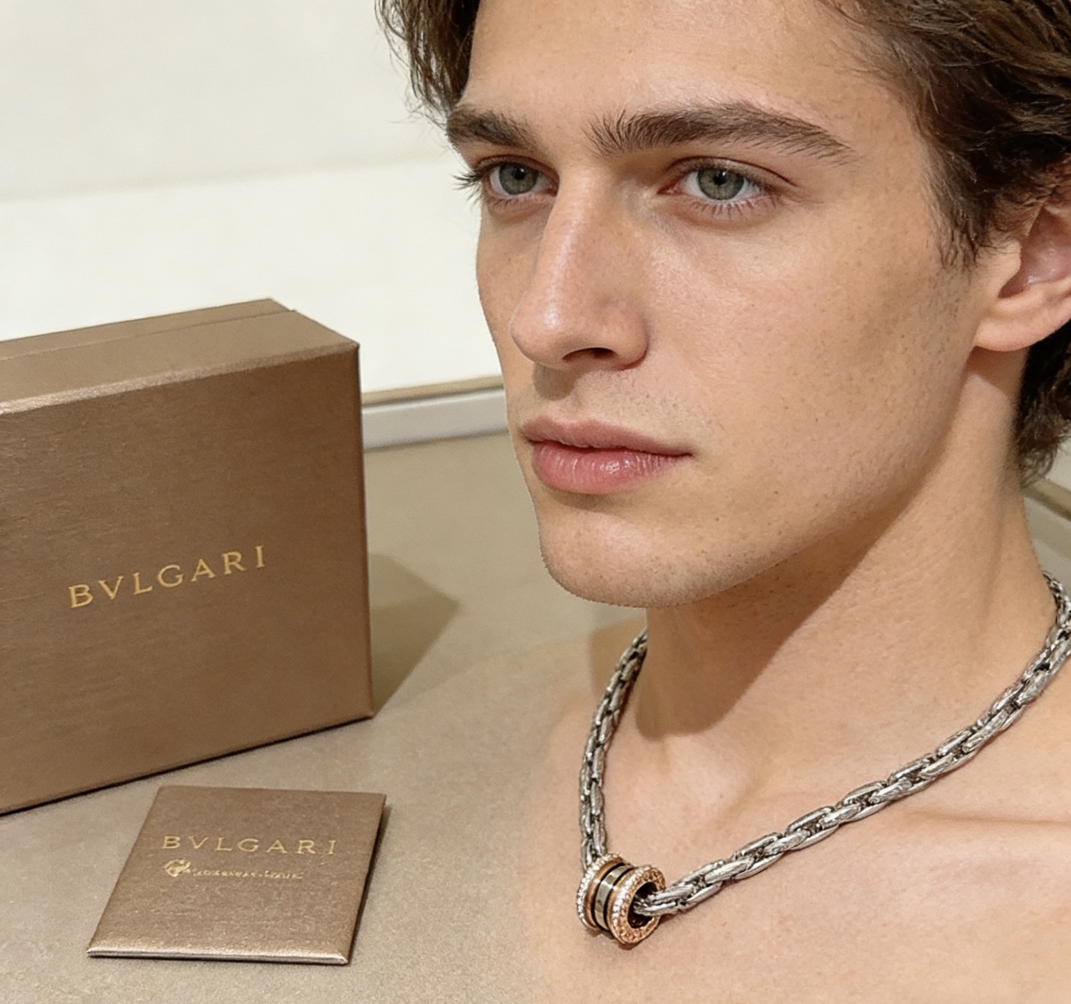 Bvlgari B zero1 necklace Sterling silver chain rose gold pendant accents clear diamond accents dark ceramic detail 60cm