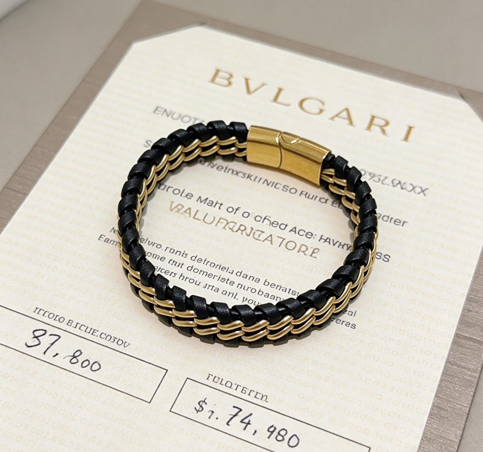 Bvlgari B zero1 bracelet Yellow gold tone metal with black woven leather 19cm