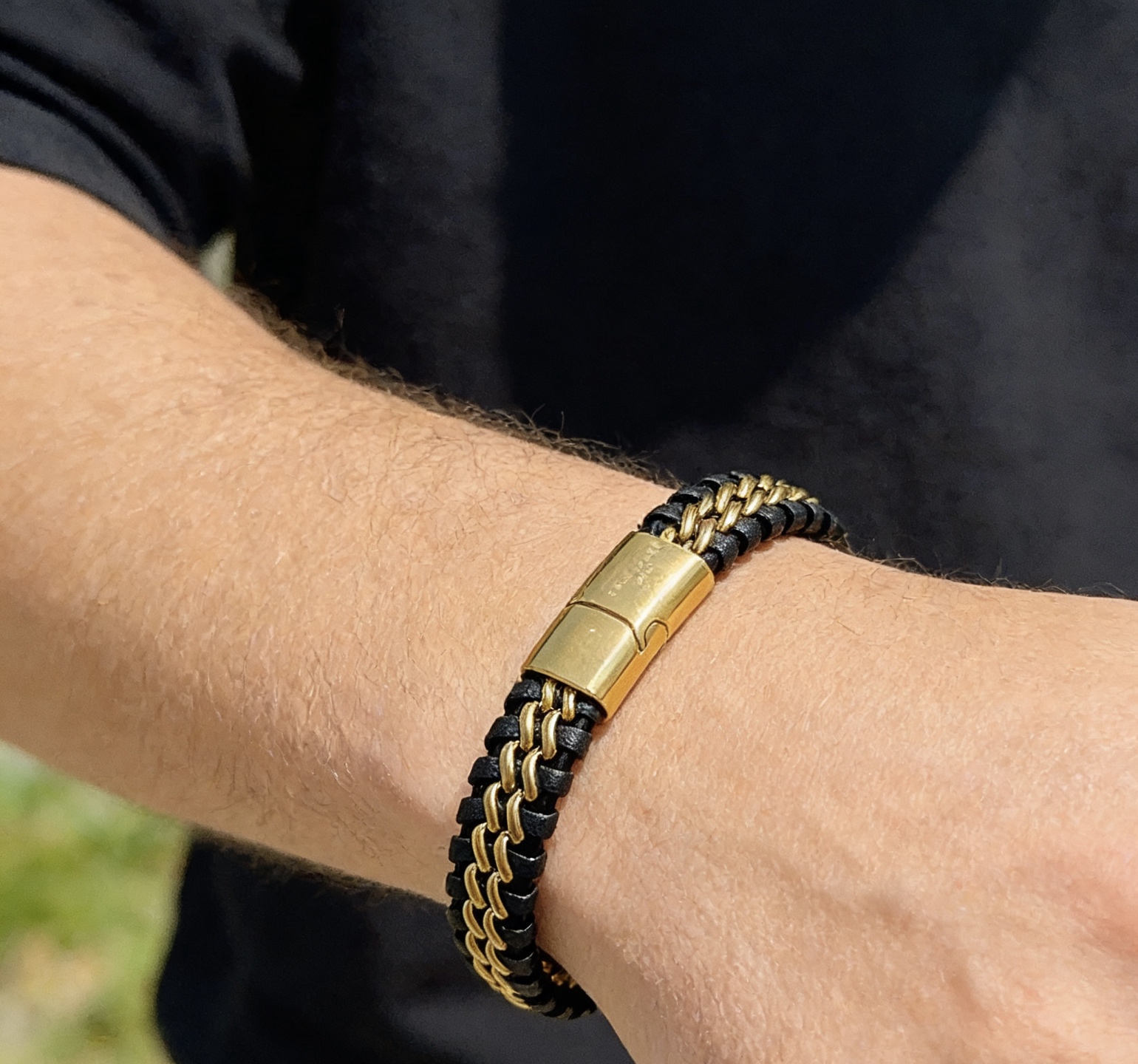 Bvlgari B zero1 bracelet Yellow gold tone metal with black woven leather 19cm