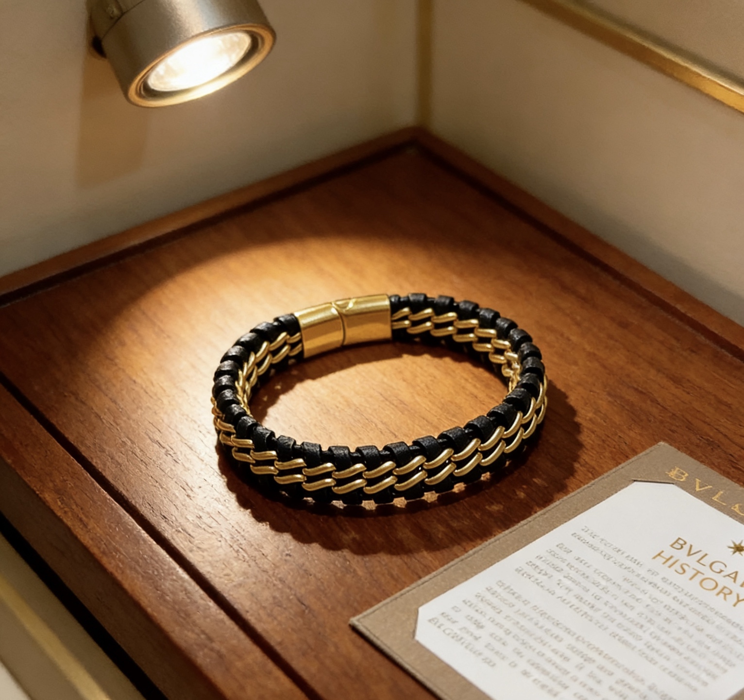 Bvlgari B zero1 bracelet Yellow gold tone metal with black woven leather 19cm