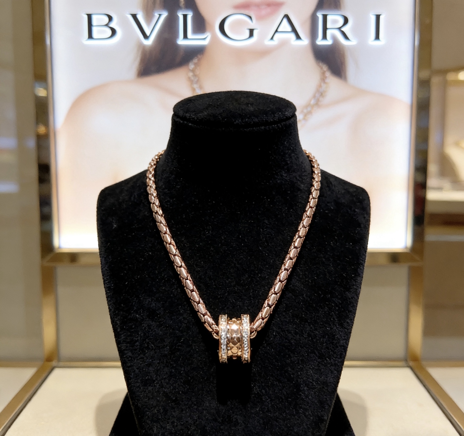 Bvlgari B zero1 necklace Rose gold with diamond accents 42cm