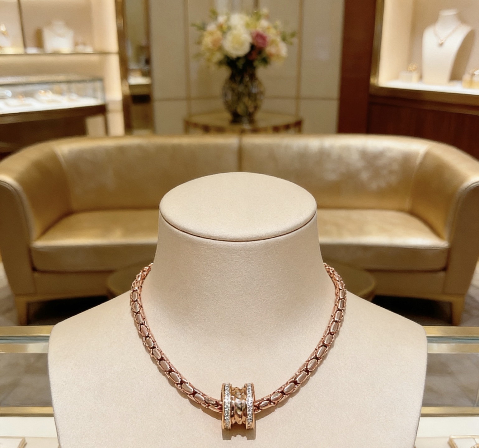Bvlgari B zero1 necklace Rose gold with diamond accents 42cm