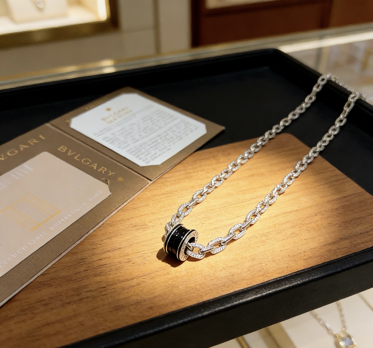 Bvlgari B zero1 necklace Silver-toned metal with black ceramic and clear diamond accents 50cm