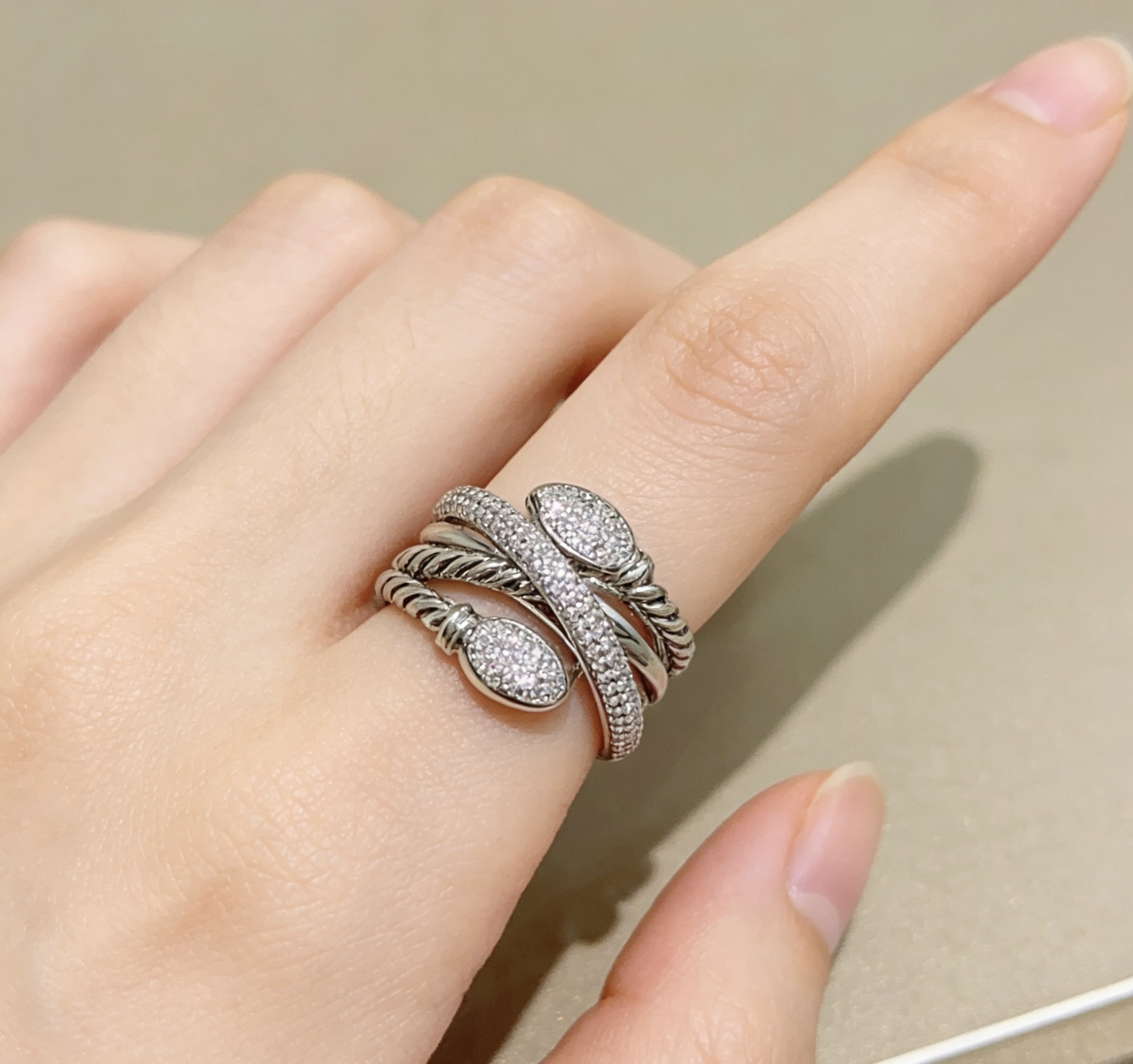 Bvlgari Serpenti ring silver-toned metal with clear pave diamonds US 7