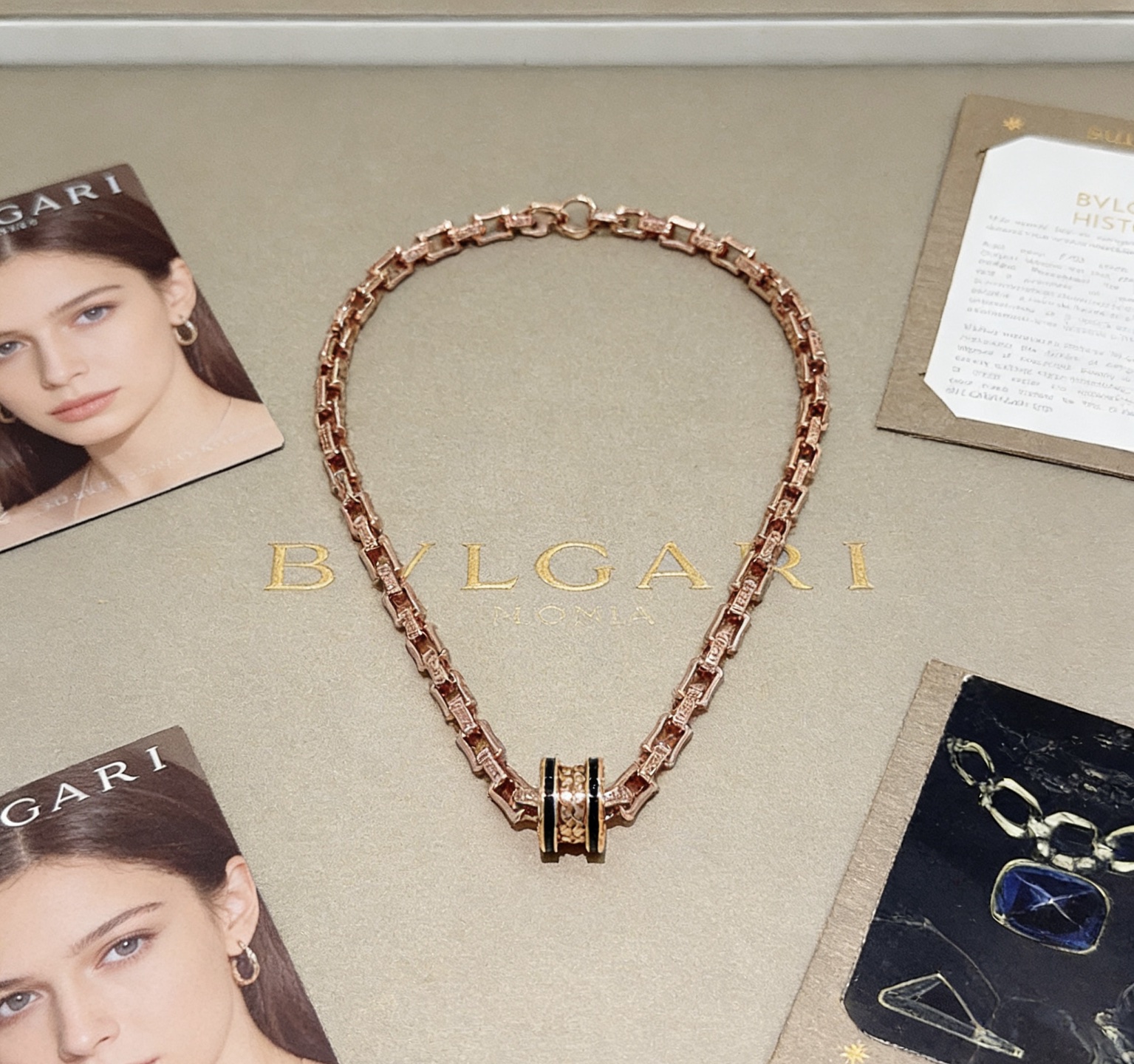 Bvlgari B zero1 necklace rose gold with black ceramic accents 45cm