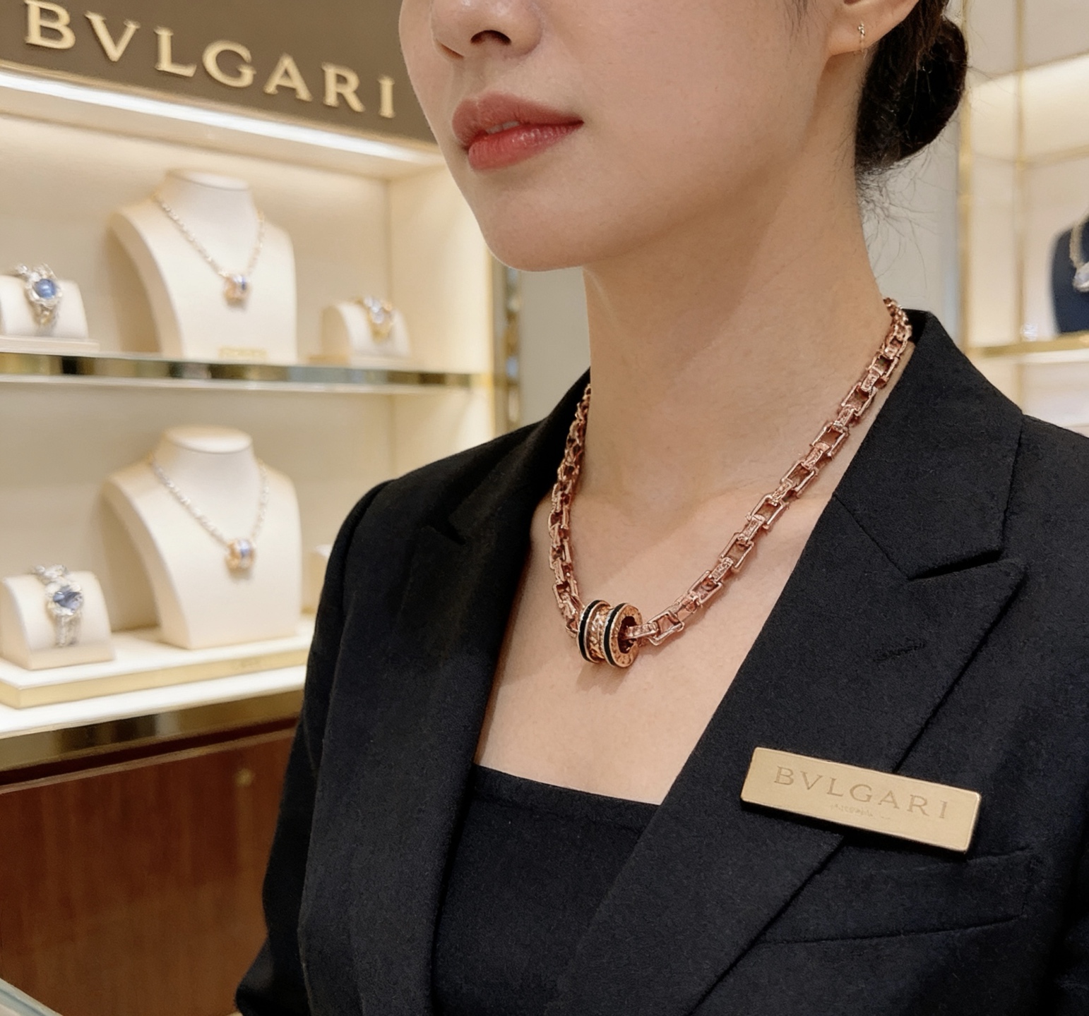 Bvlgari B zero1 necklace rose gold with black ceramic accents 45cm