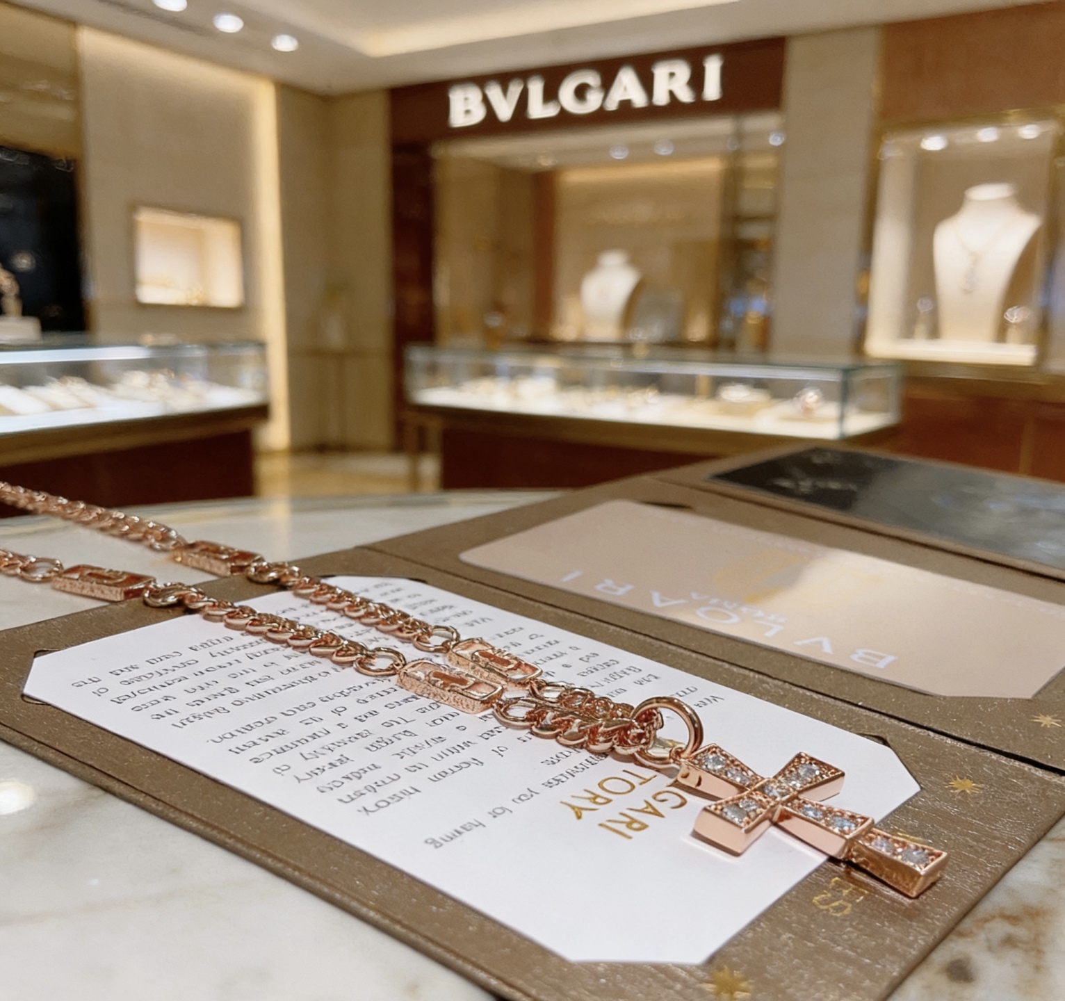 Bvlgari Serpenti Cross Pendant Necklace necklace Rose gold with clear diamond pave 50cm