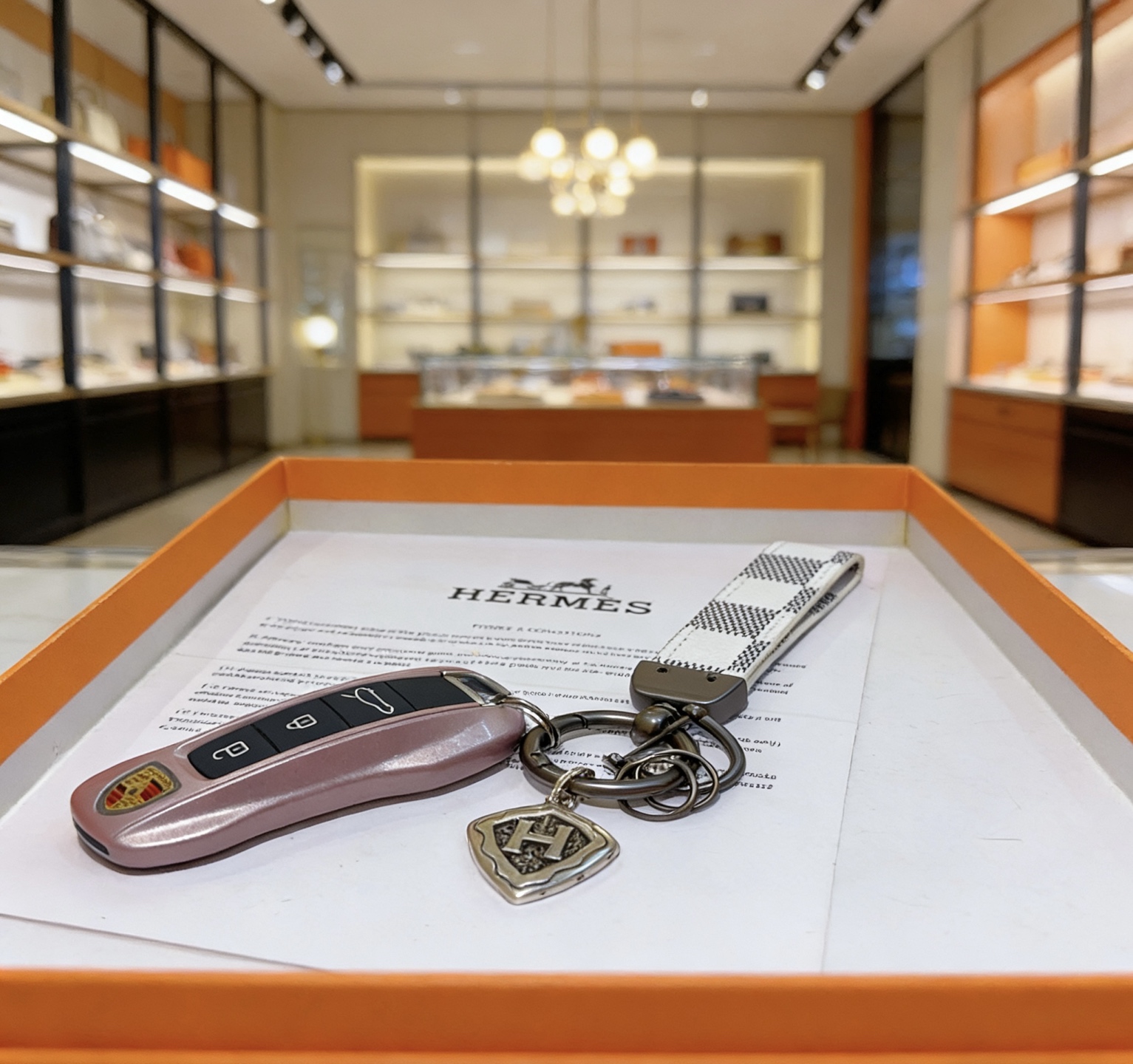 Hermes H Shield Key Charm pingente branco e cinza escuro lona xadrez metal bronze antigo tom prateado H Shield Charm 10 cm de comprimento total