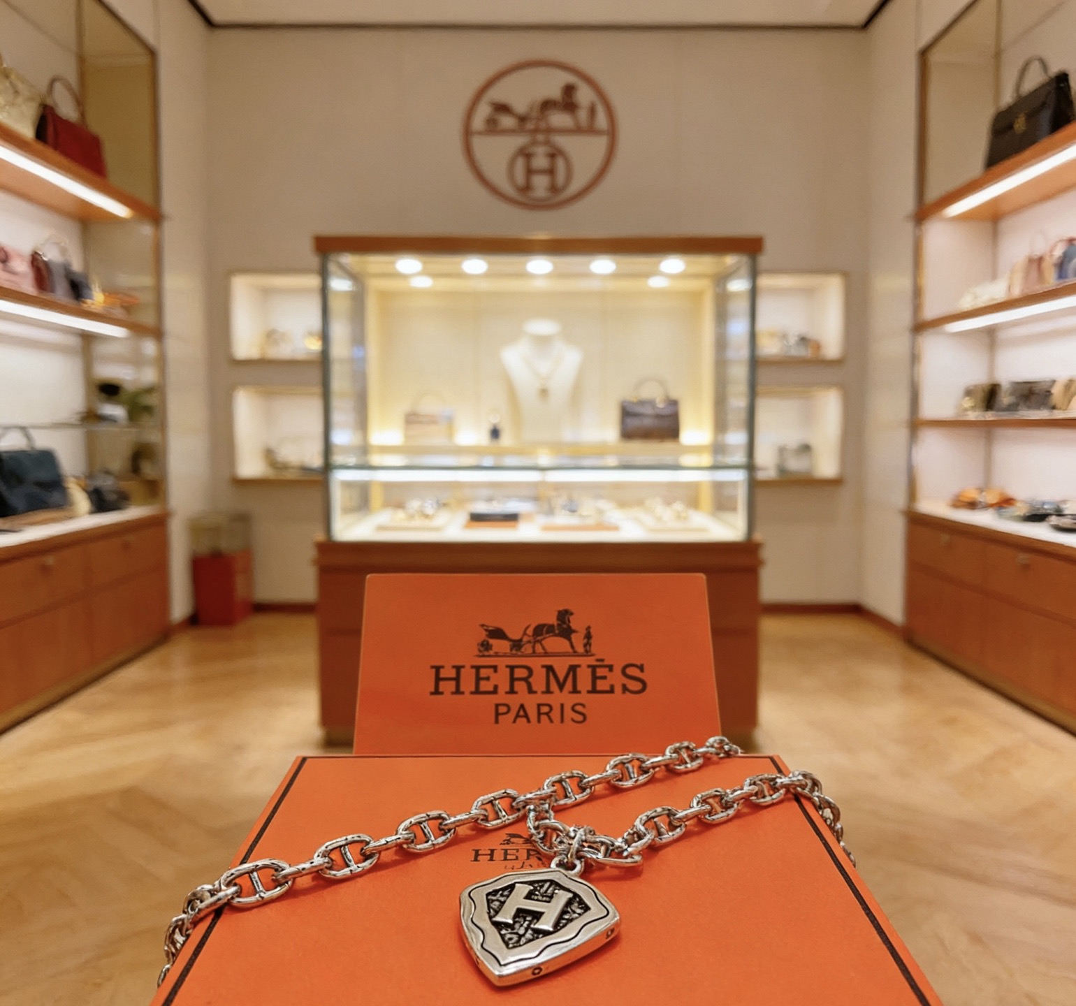 Hermes Chaine d Ancre Shield H Collar con colgante vintage de metal plateado con detalles envejecidos sin piedras preciosas 50 cm