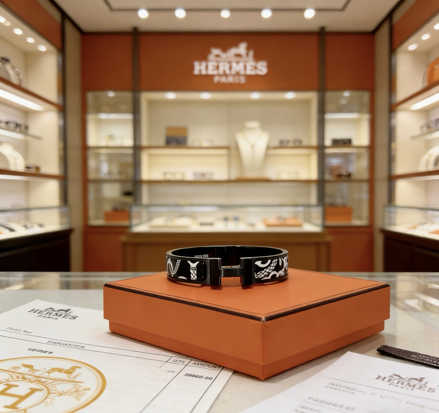 Bracciale Hermes Clic H smalto nero con motivo bianco metallo placcato nero 17