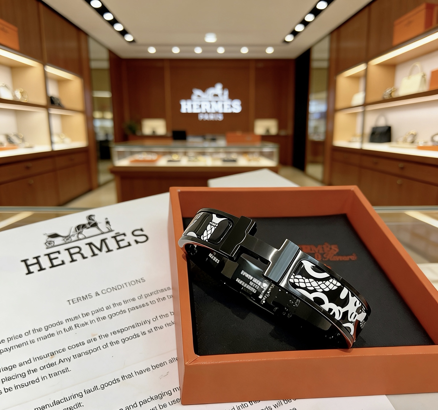 Bracciale Hermes Clic H smalto nero con motivo bianco metallo placcato nero 17