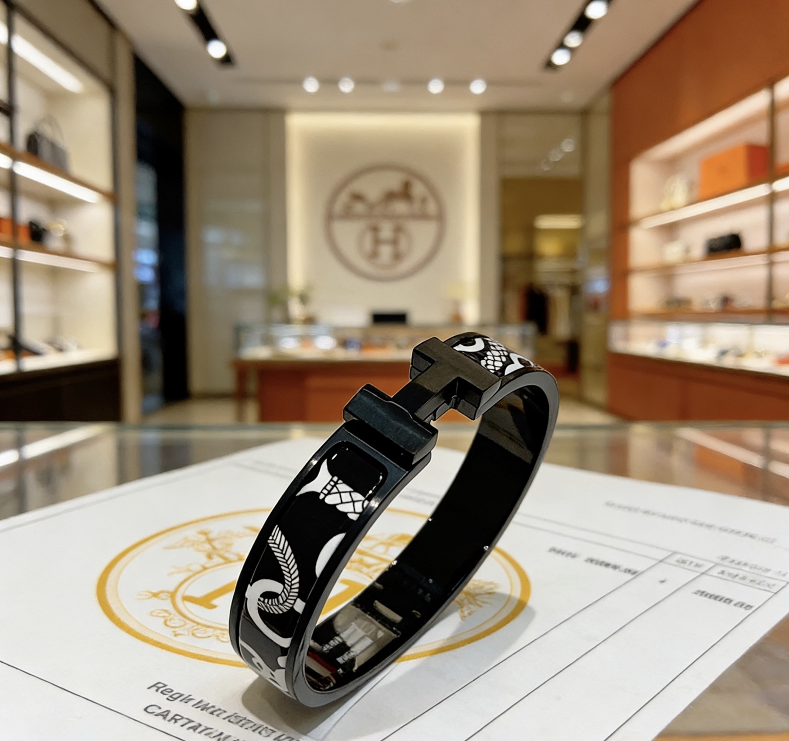 Bracciale Hermes Clic H smalto nero con motivo bianco metallo placcato nero 17