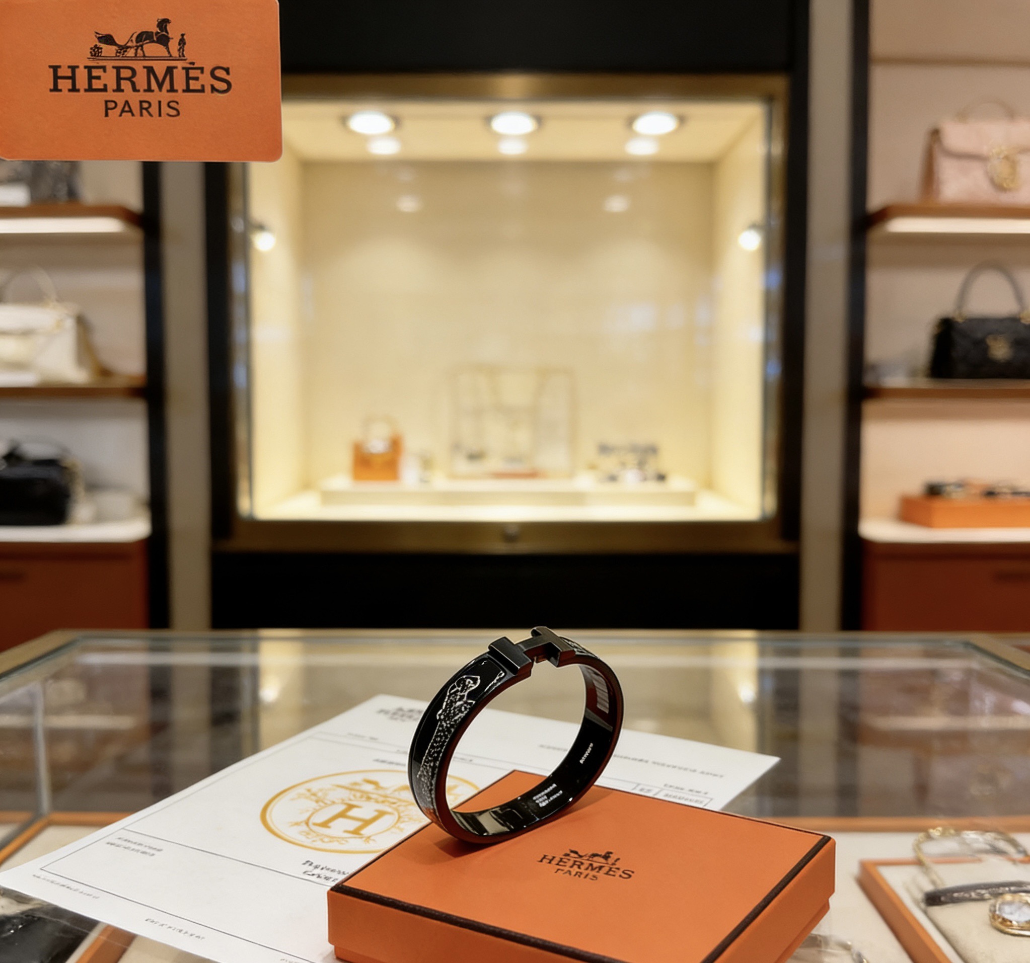 Bracciale Hermes Clic Clac H Cheval Deco smalto nero con hardware in metallo color argento dettagli decorativi equini argento 17
