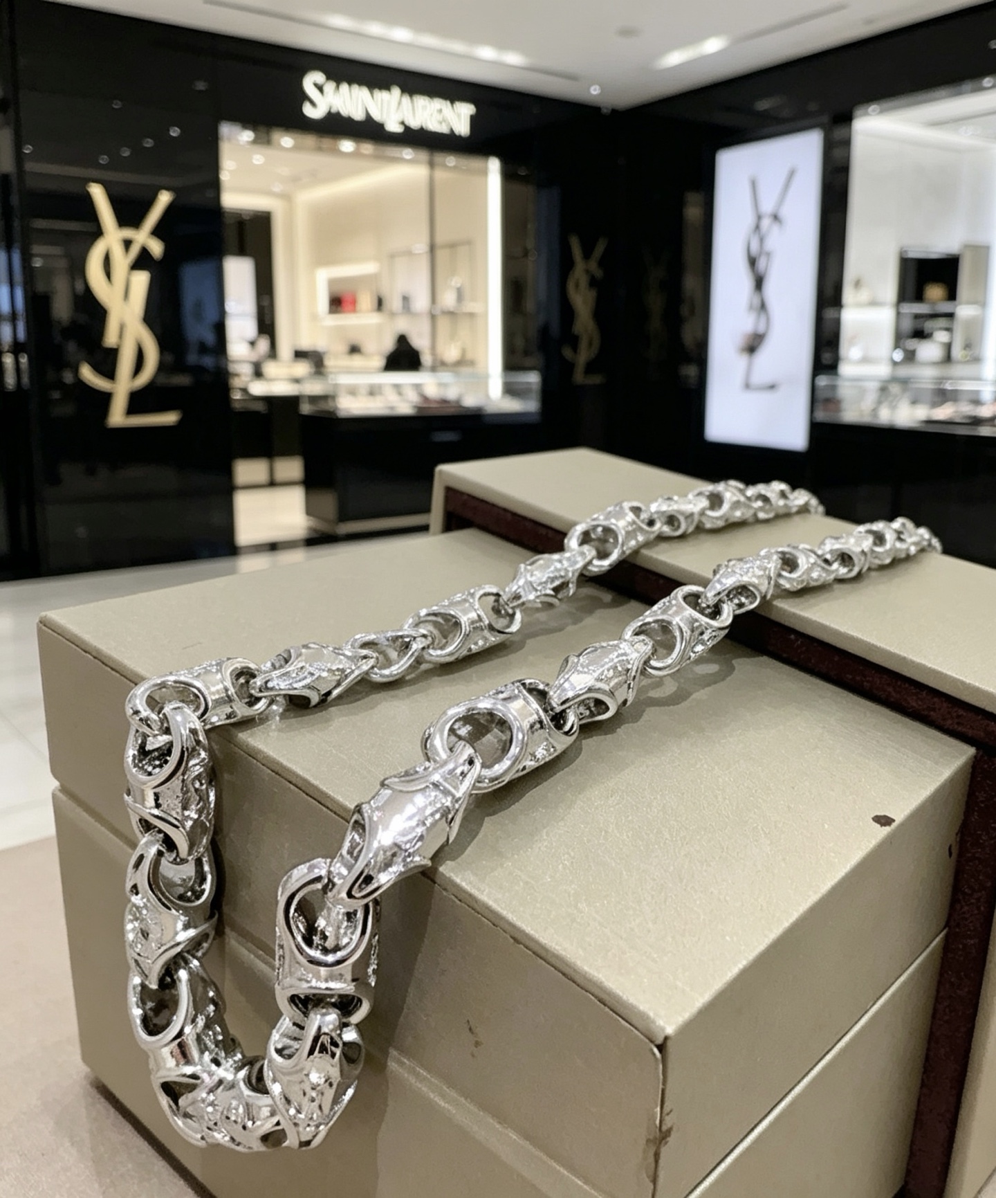 Saint Laurent V Chain Necklace necklace silver-toned metal no accent stones 60cm
