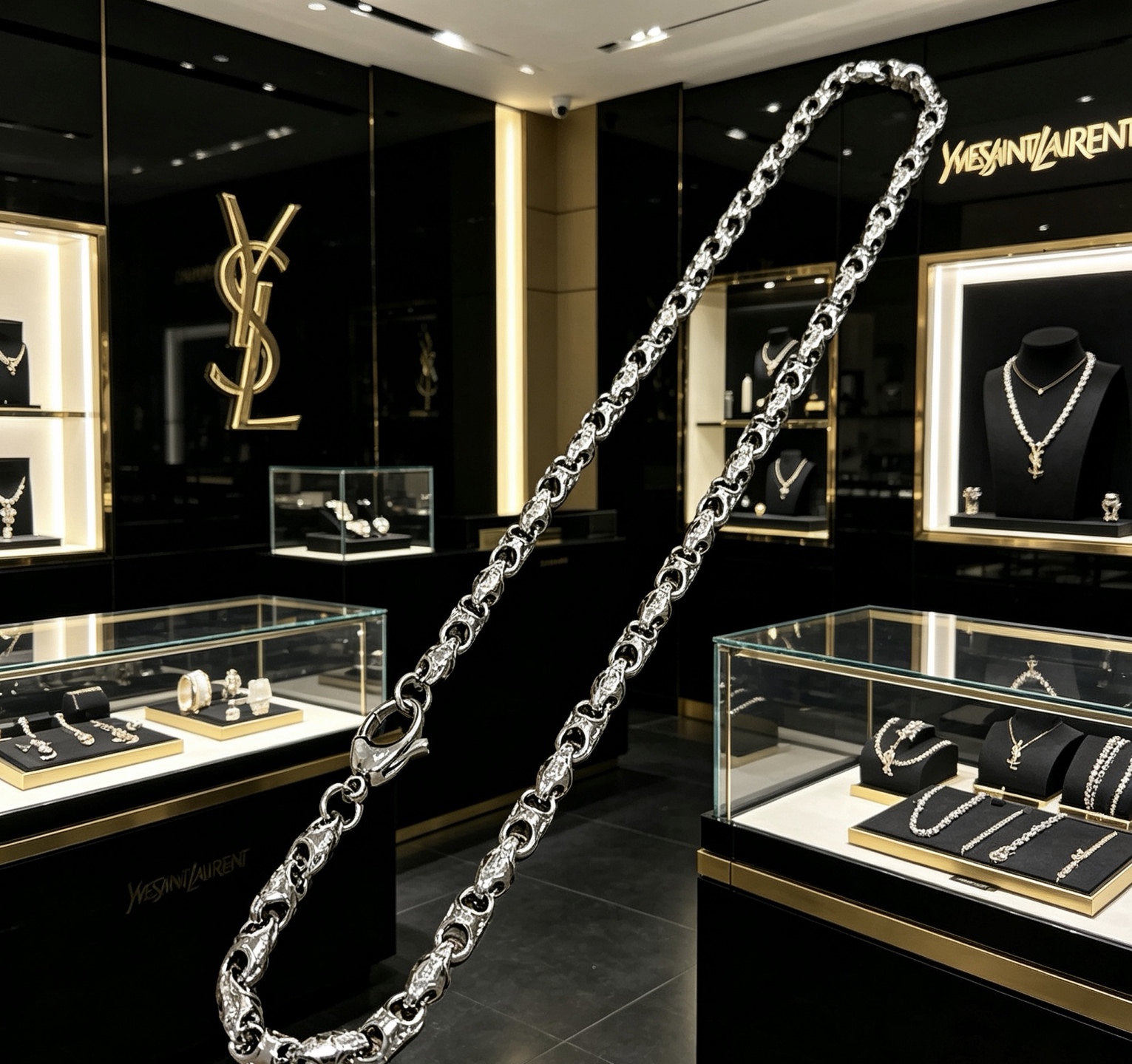 Saint Laurent V Chain Necklace necklace silver-toned metal no accent stones 60cm