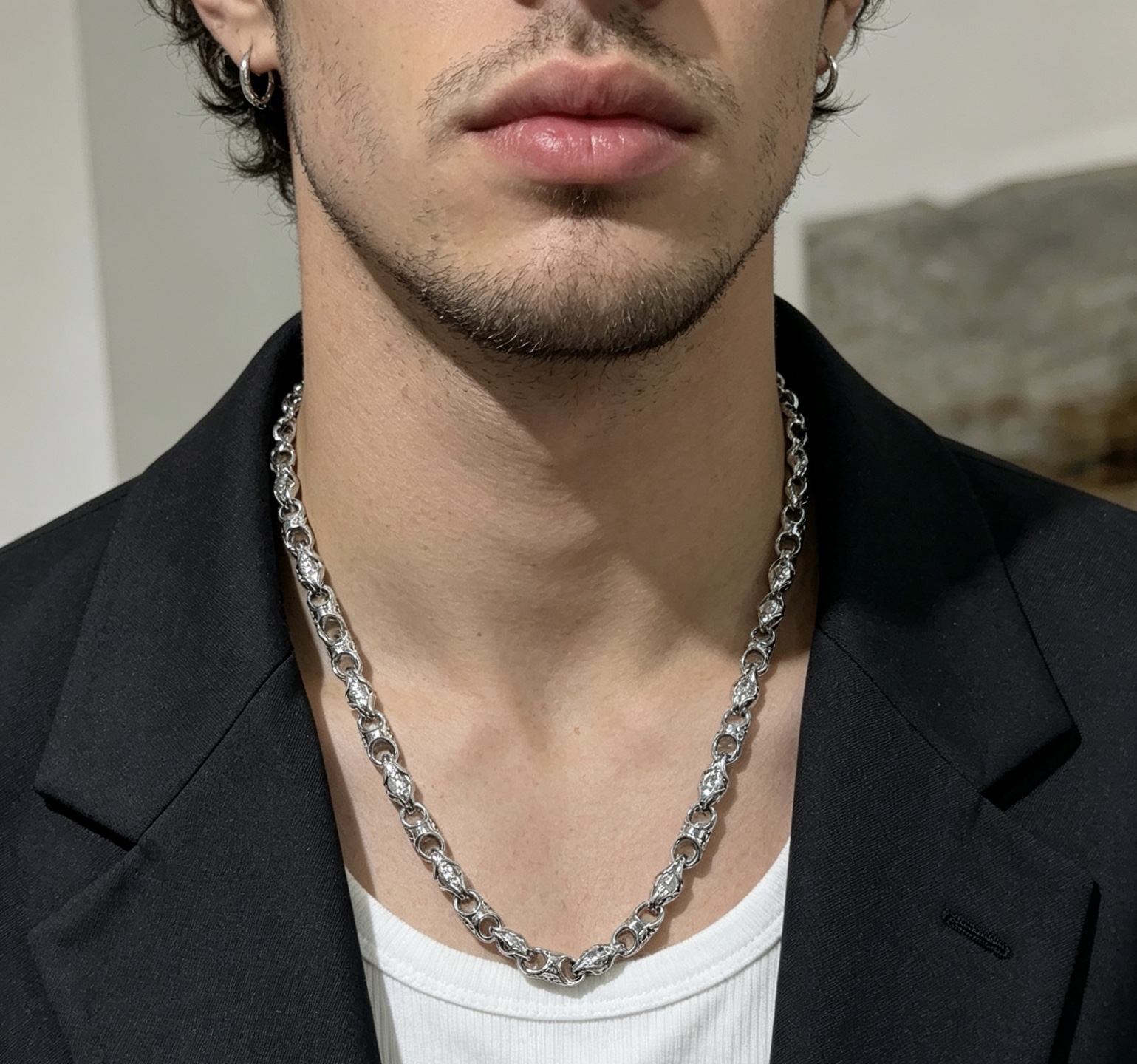 Saint Laurent V Chain Necklace necklace silver-toned metal no accent stones 60cm