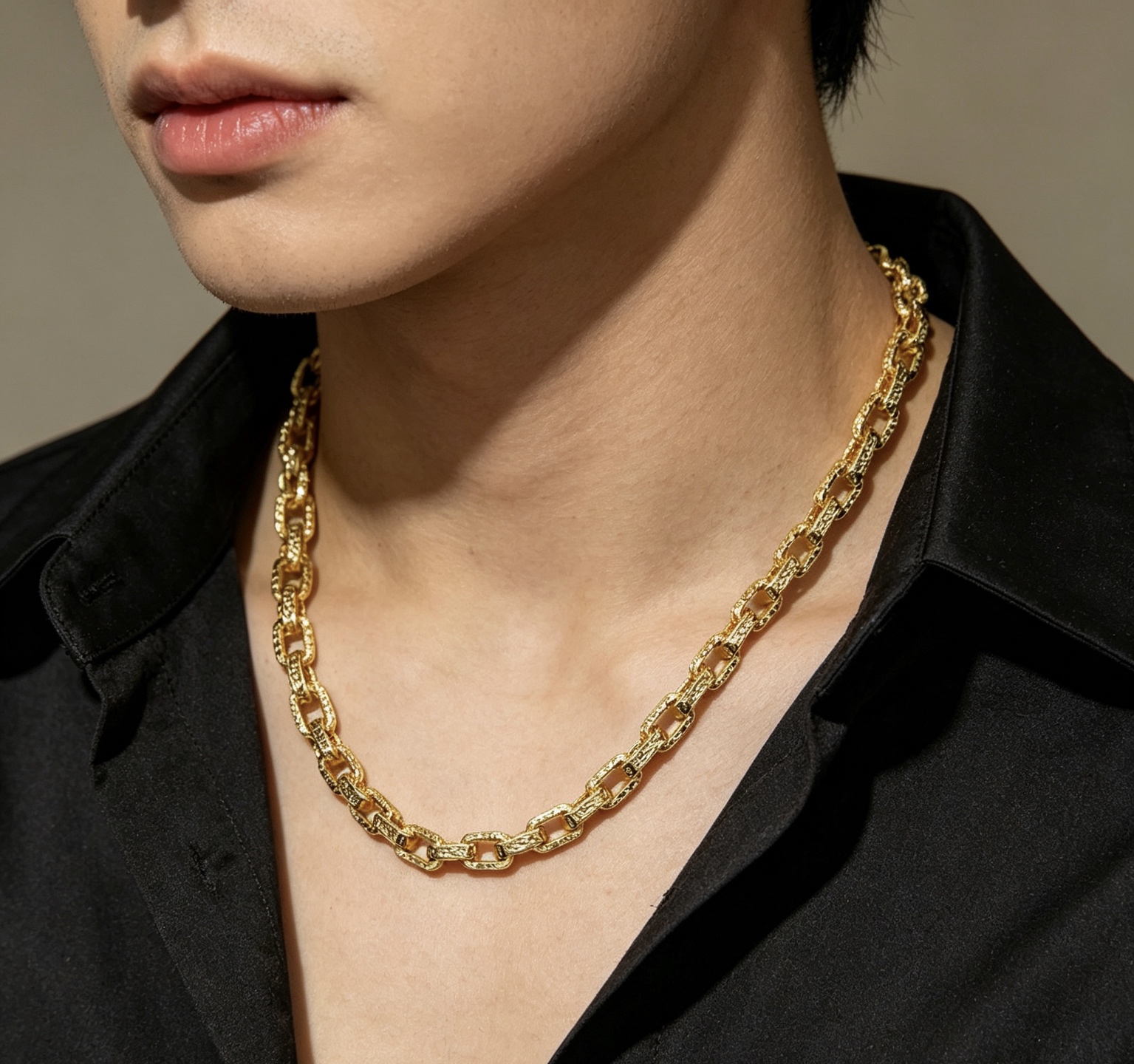 Saint Laurent Textured Chain Link necklace gold-tone metal with black enamel accents 60cm